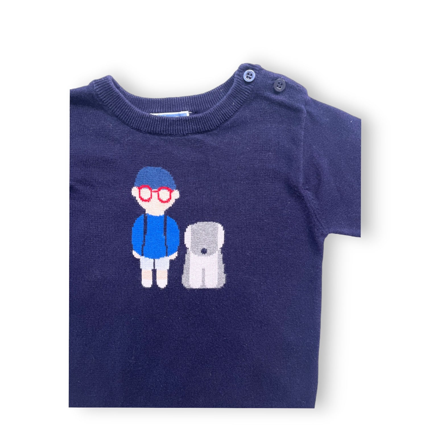 JACADI - Pull bleu marine à motifs - 3 ans