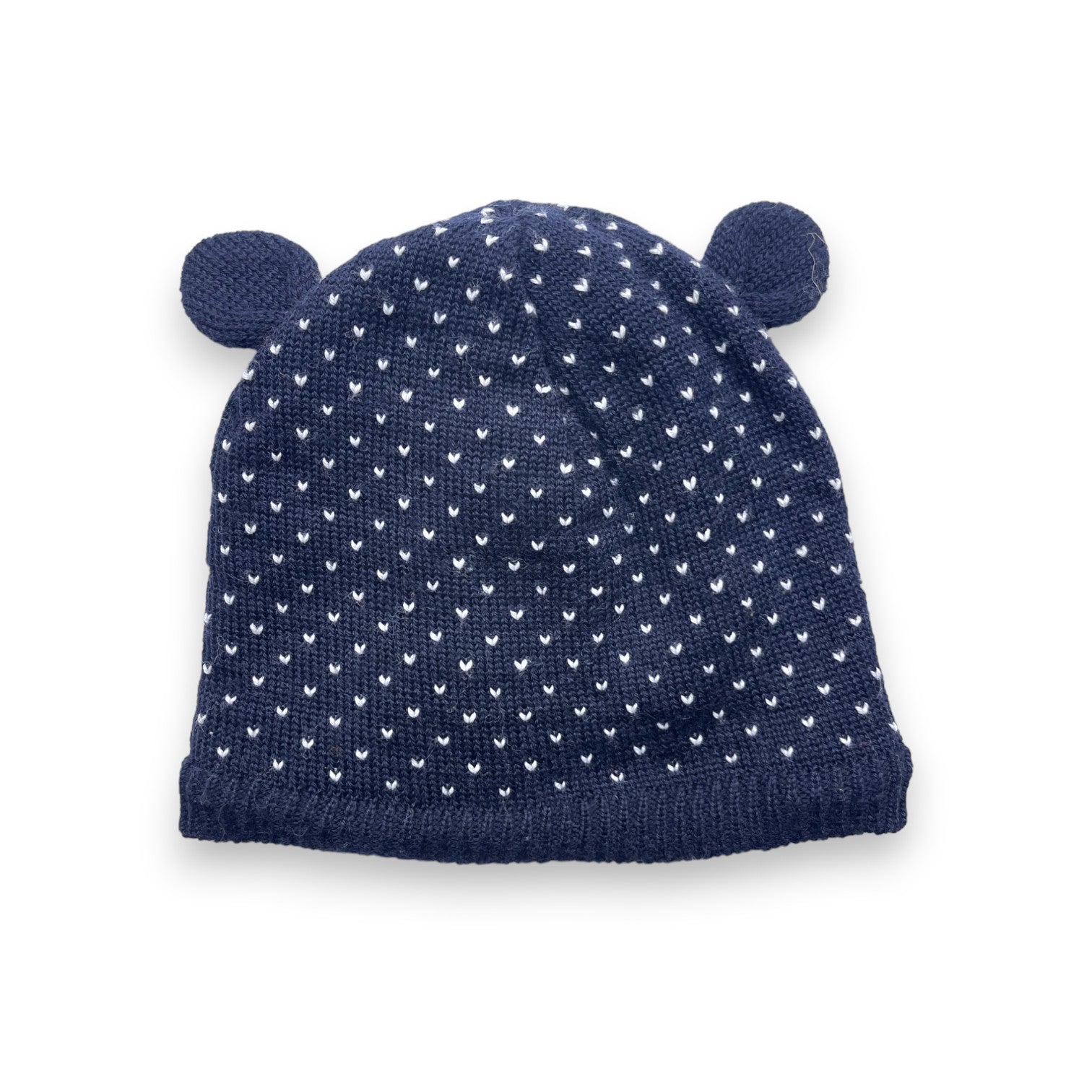 PETIT BATEAU - Bonnet bleu marine coeurs blancs - 12 mois