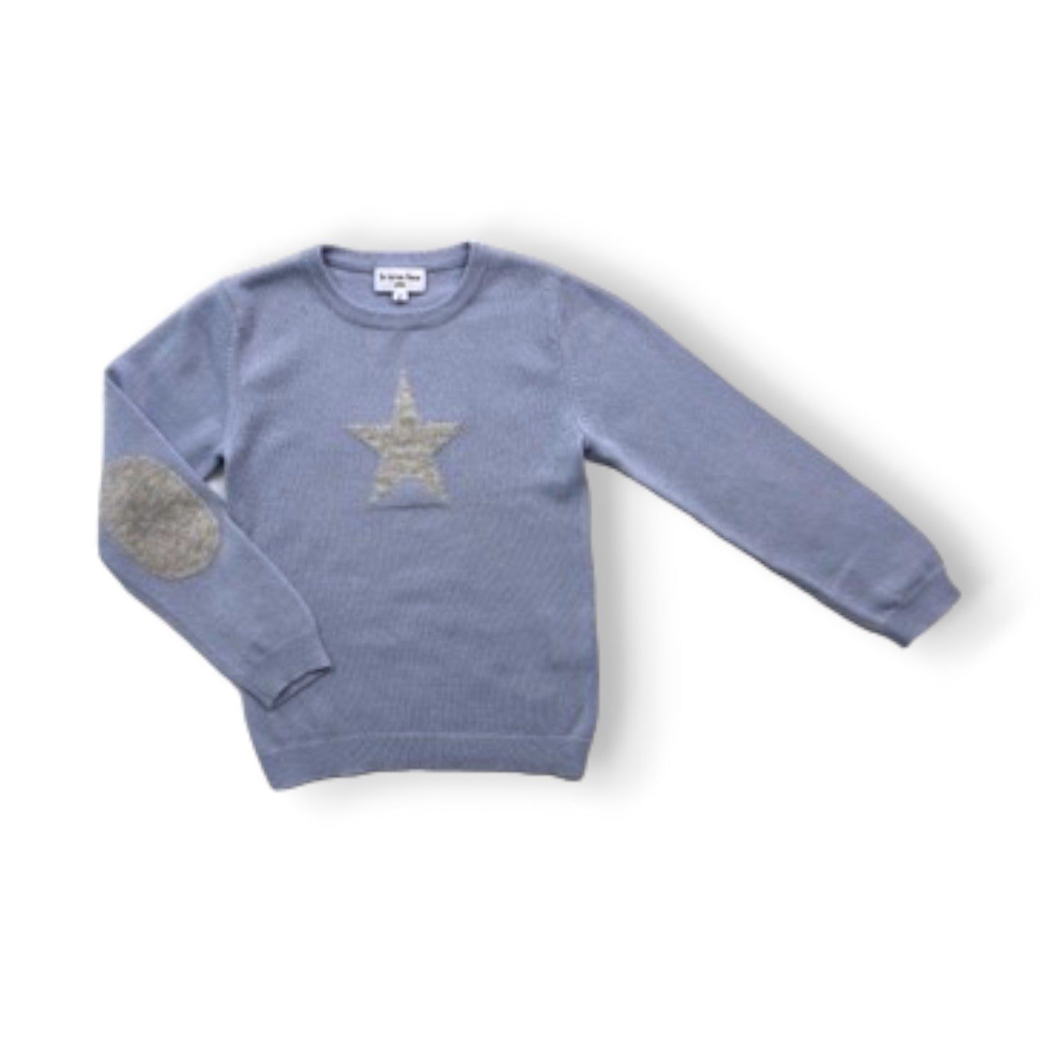 I DON'T CARE - Blue cashmere and wool sweater with gray star - 4 years