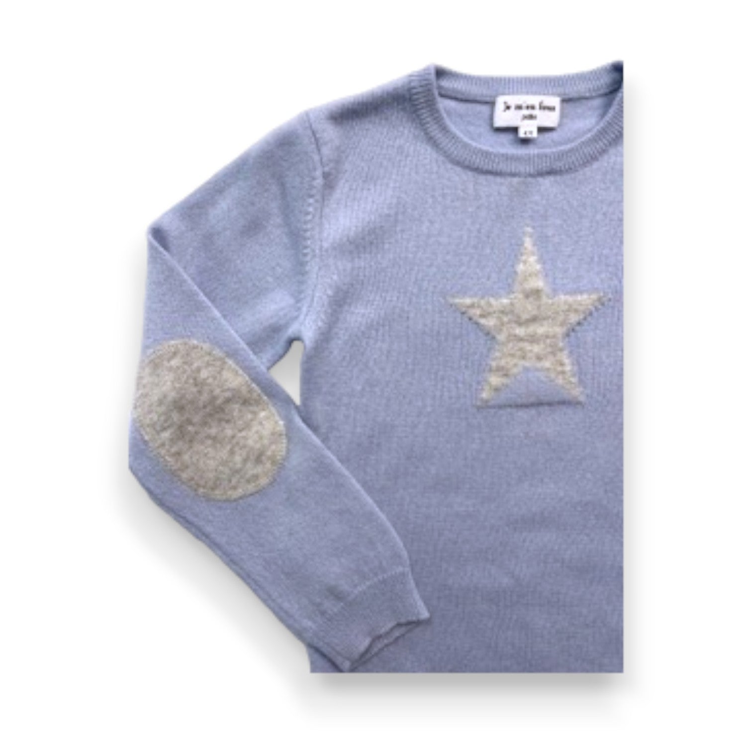 I DON'T CARE - Blue cashmere and wool sweater with gray star - 4 years