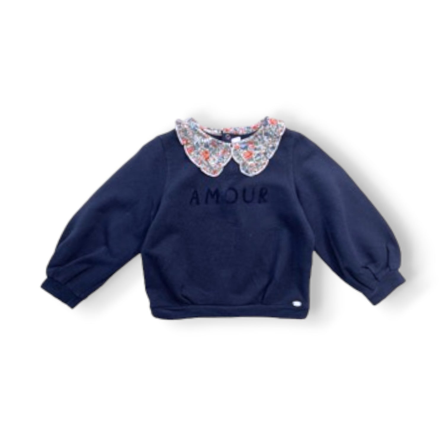 TARTINE & CHOCOLAT - Sweat bleu marine « amour » col liberty - 3 ans