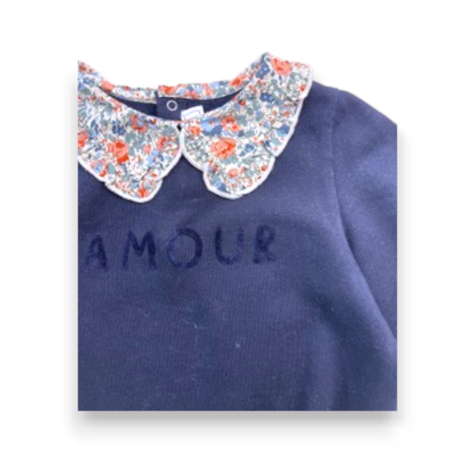TARTINE & CHOCOLAT - Sweat bleu marine « amour » col liberty - 3 ans