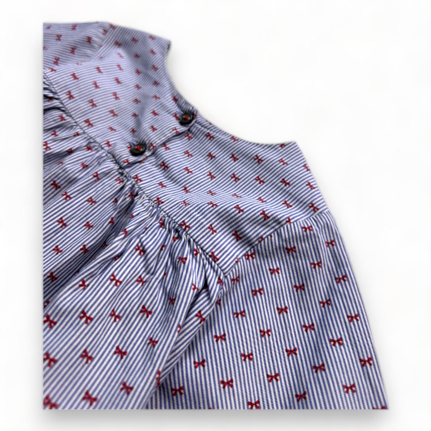 JACADI - Blau-weiße Bluse mit roten Schleifen - 3 Jahre