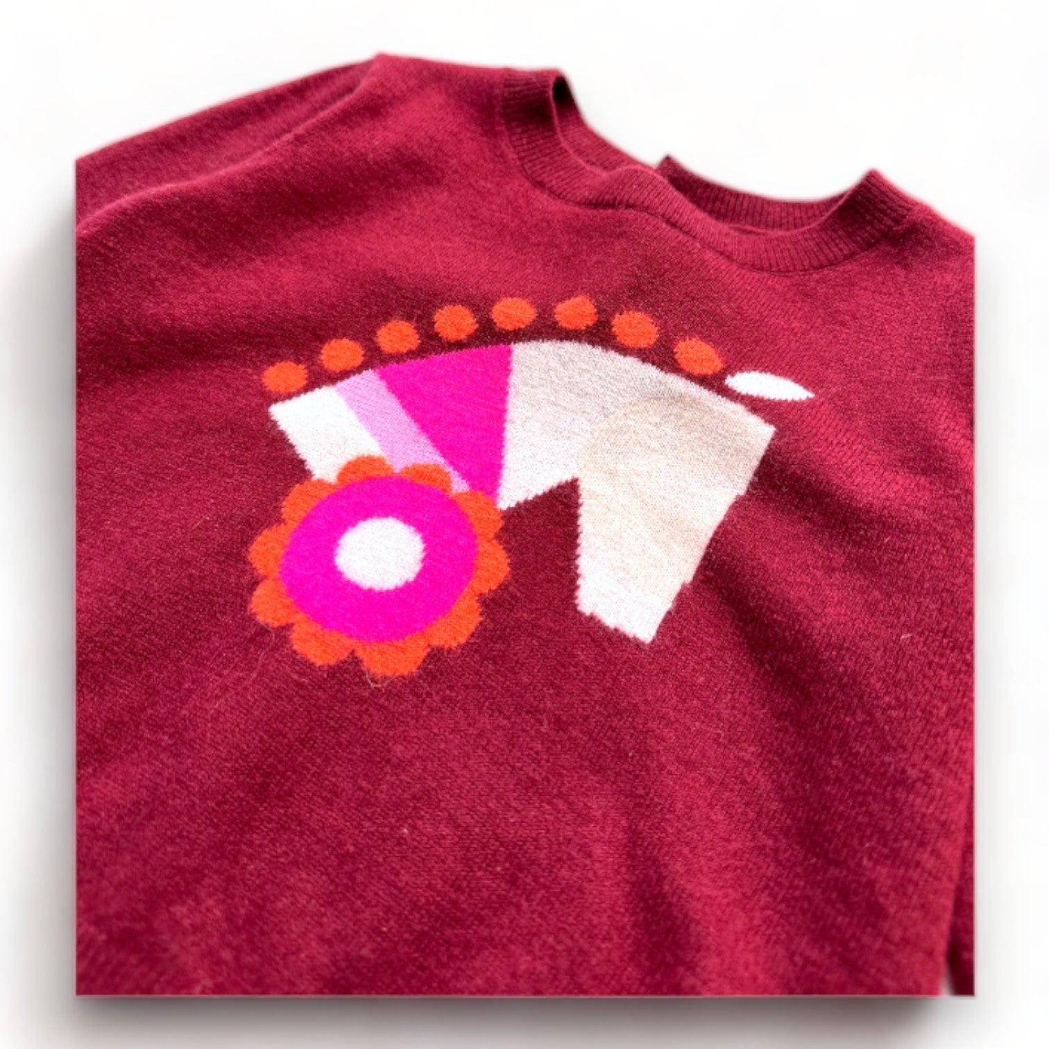 JACADI - Roter Wollpullover mit Pferdeprint - 4 Jahre