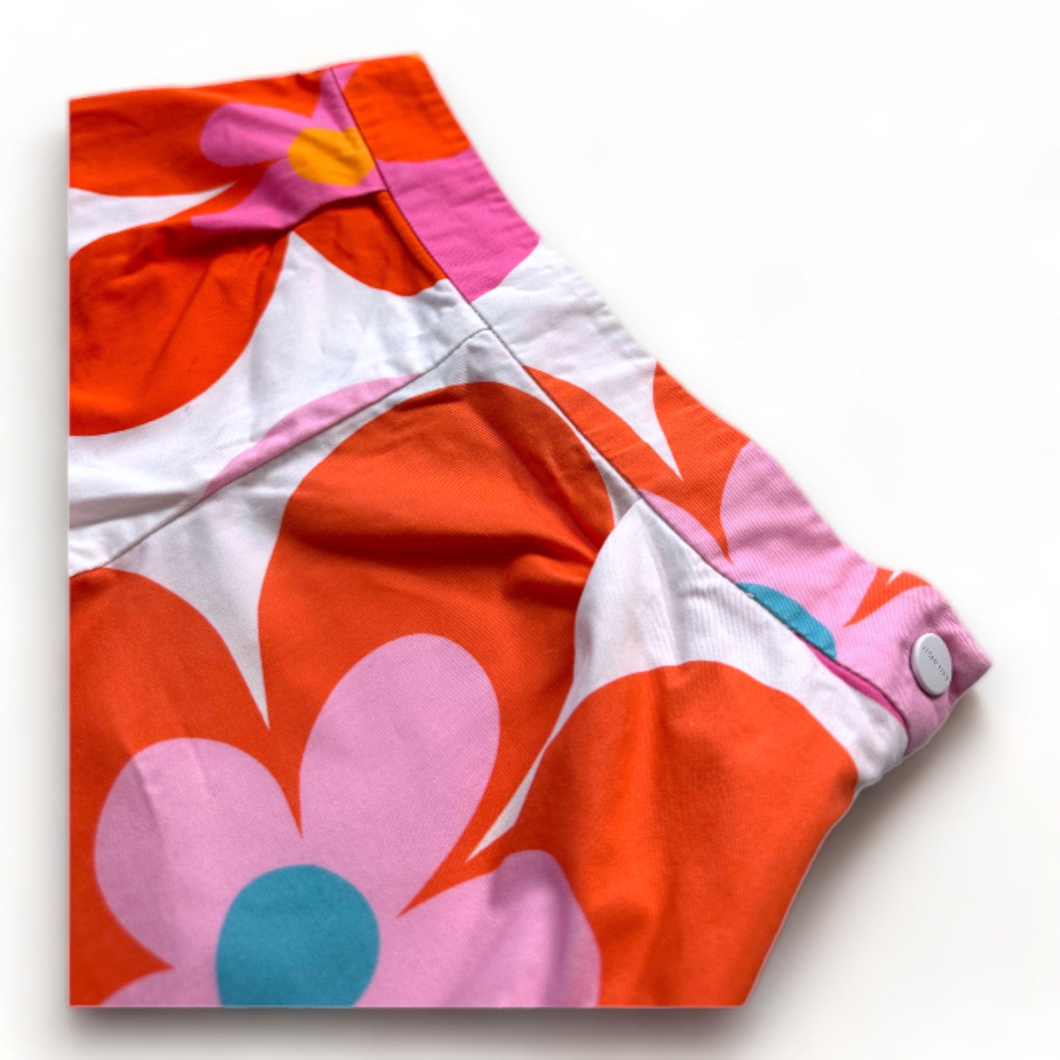 JACADI - Weiße Jeansshorts mit rosa und orangefarbenen Blumen - 4 Jahre