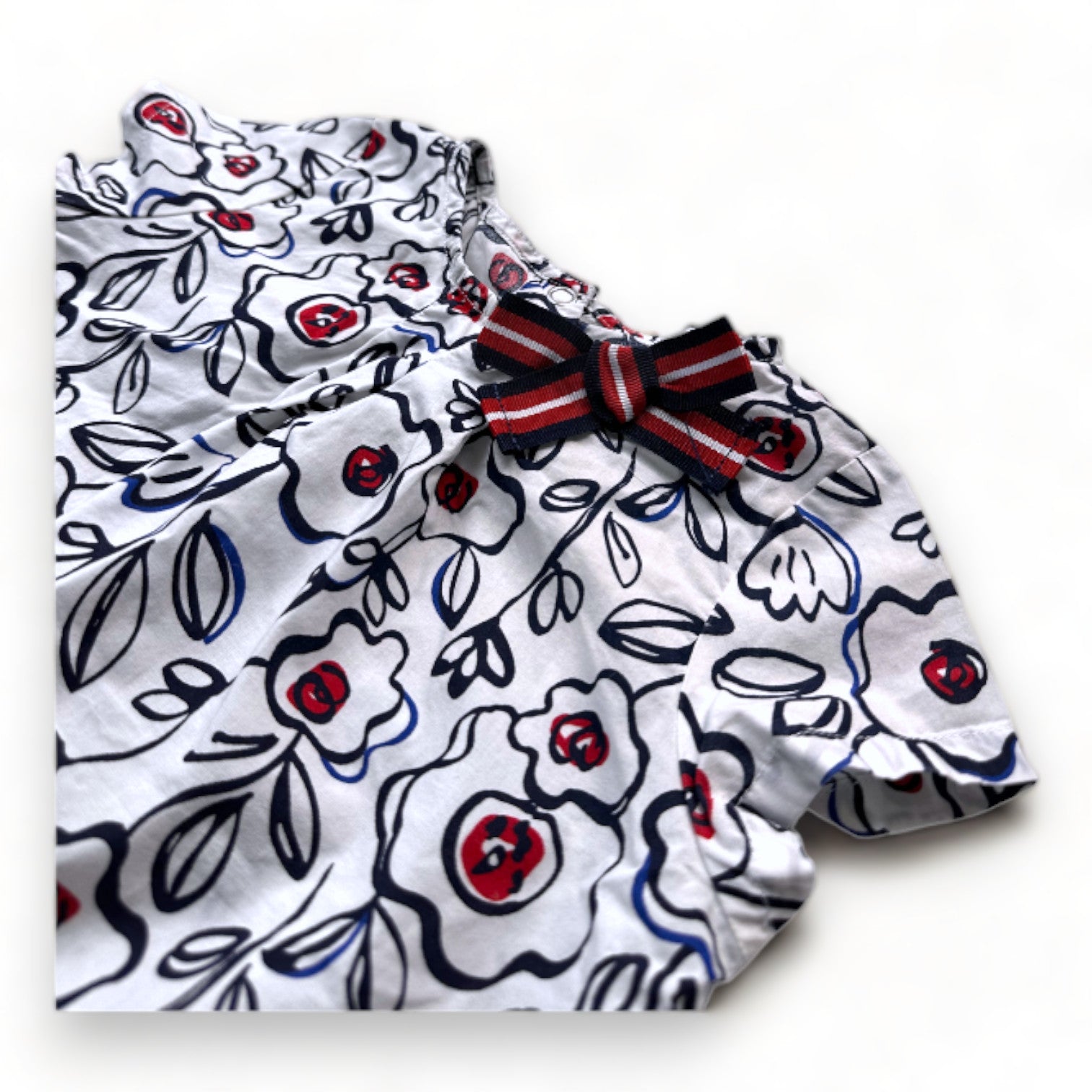 PETIT BATEAU - White blouse with navy blue patterns - 2 years