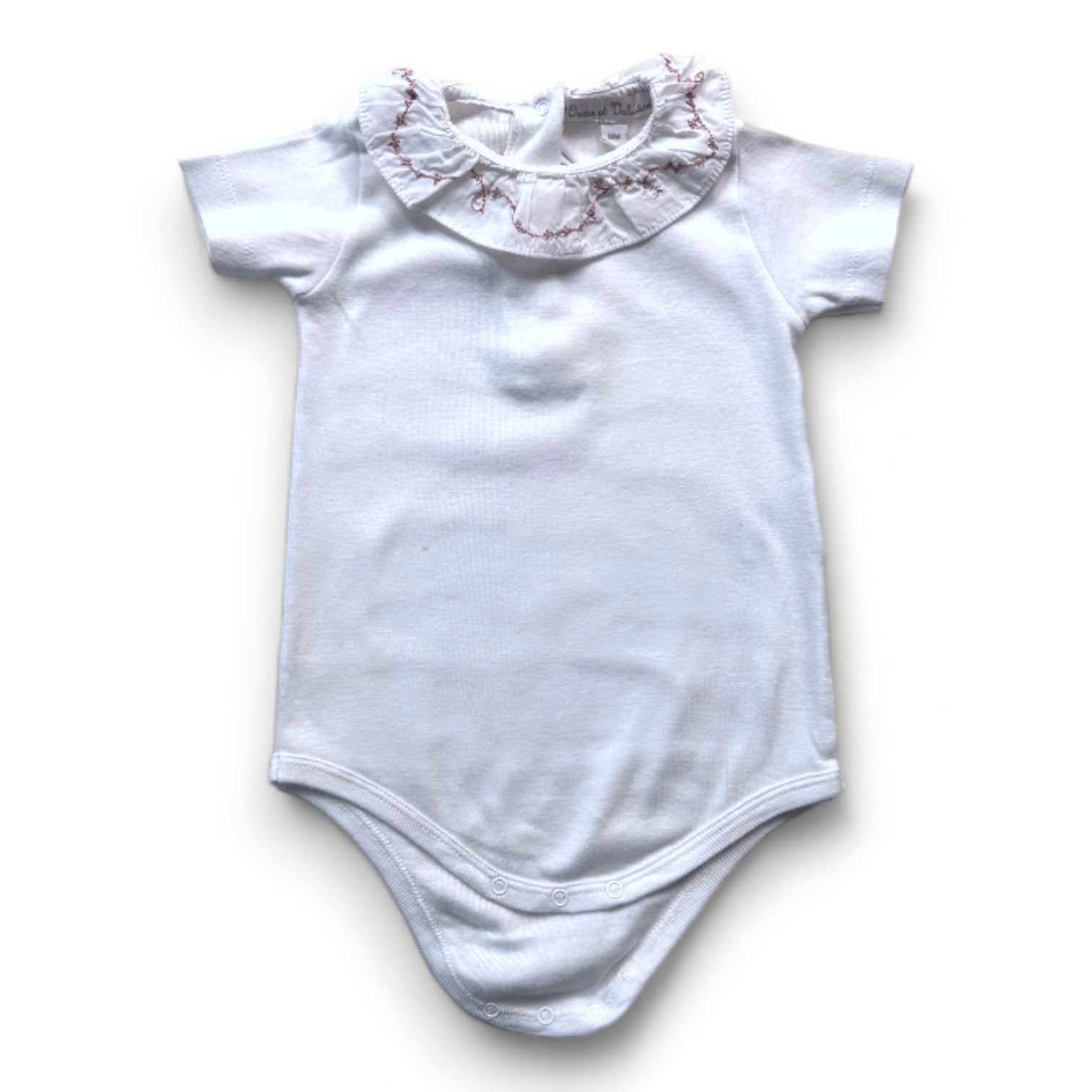 OSCAR ET VALENTINE - Body blanc à manches courtes avec col à volant - 9 mois