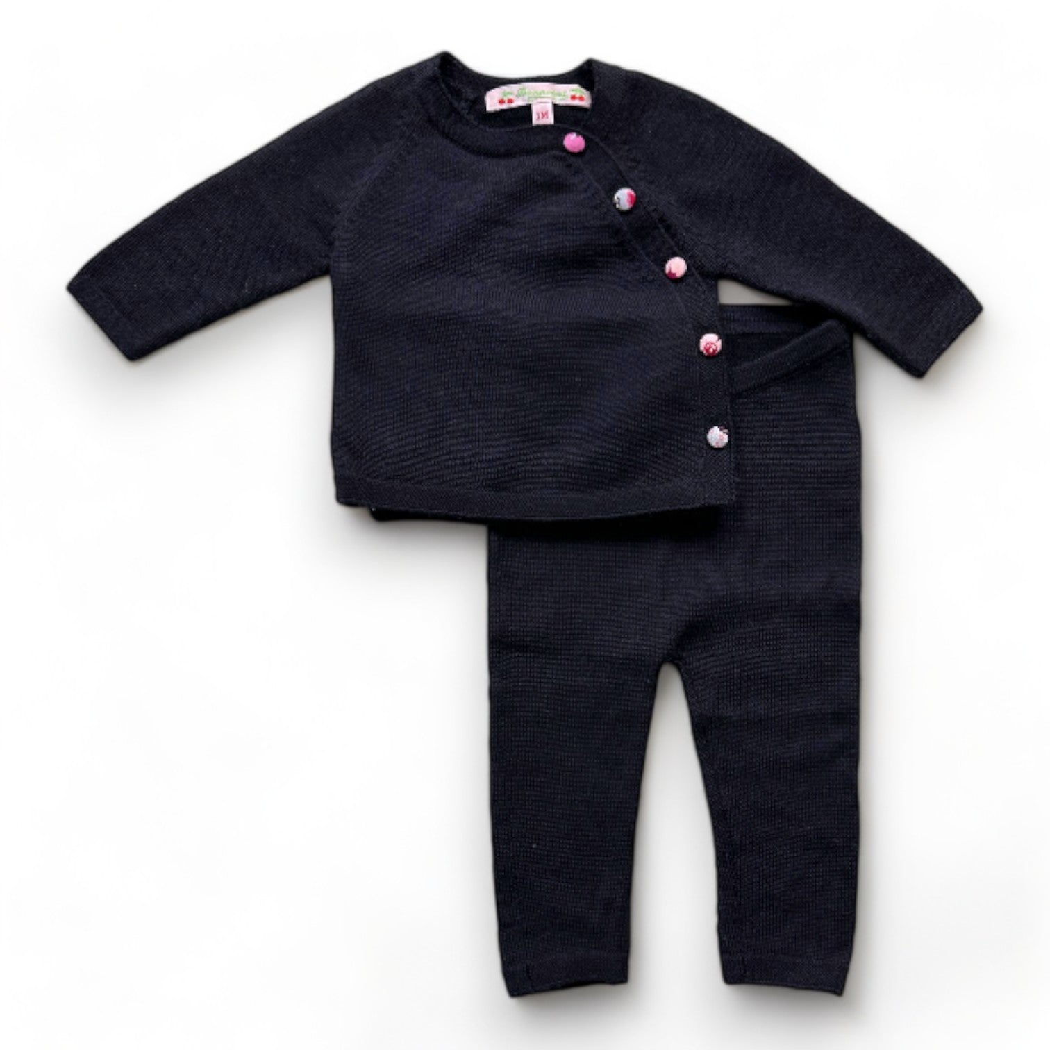 Bonpoint – Marineblaues Set aus Wollpullover und Hose – 1 Monat