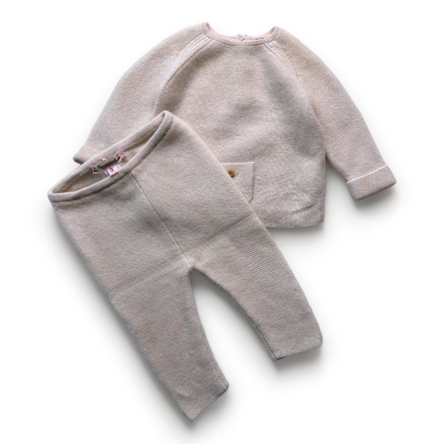 BONPOINT - Beiges Set aus Pullover und Hose aus Kaschmir - 3 Monate