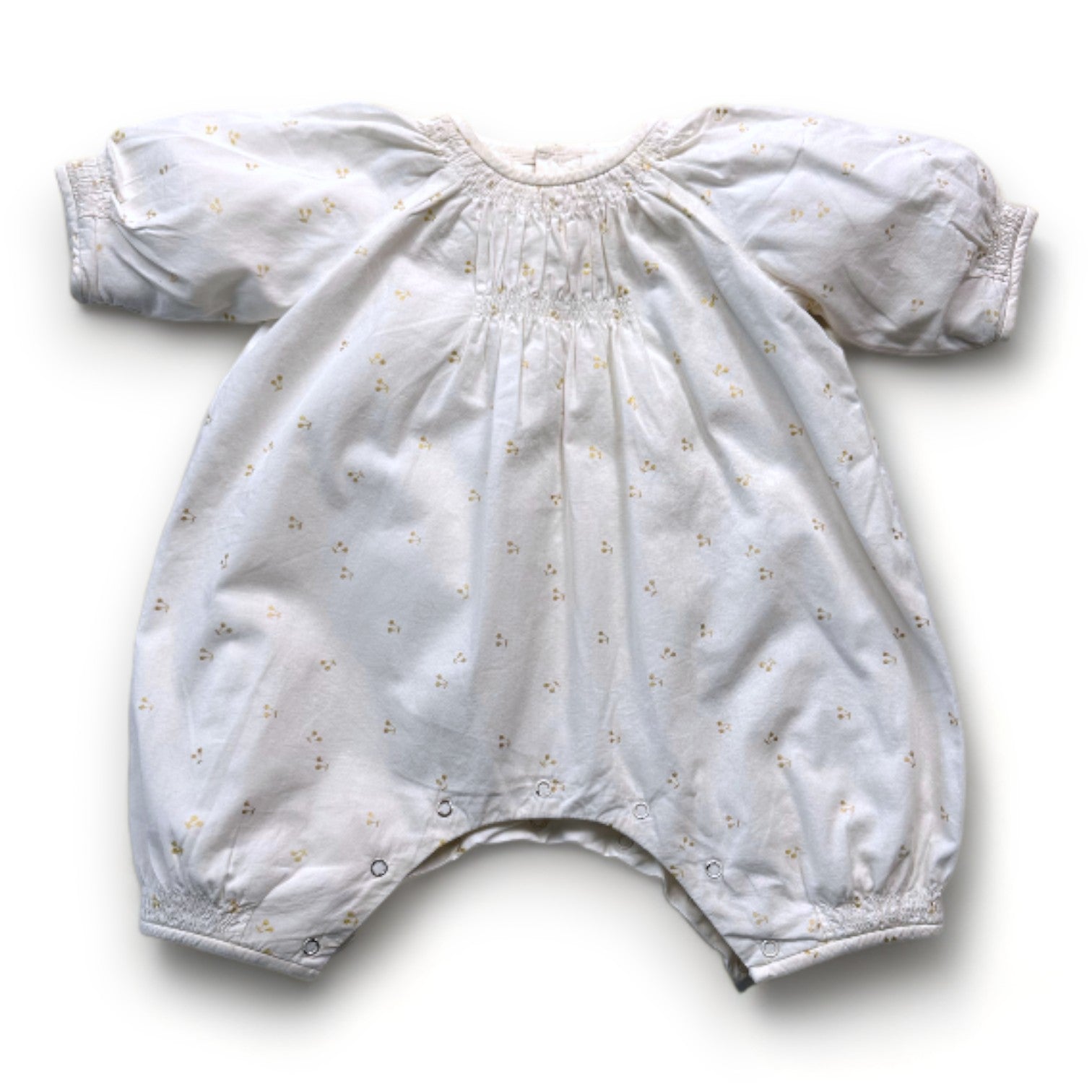 BONPOINT - Weißer Jumpsuit mit gelbem Kirschen-Print - 12 Monate
