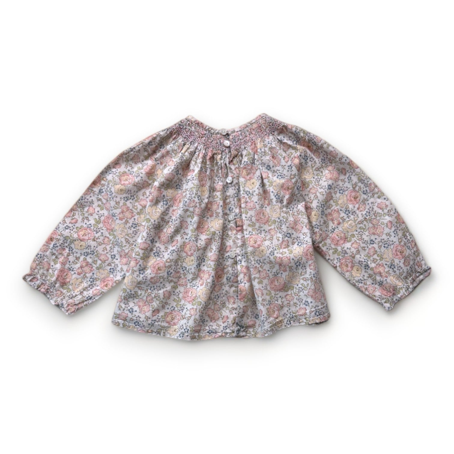 BONPOINT - Beige Bluse mit Blumenmuster und besticktem Kragen - 18 Monate