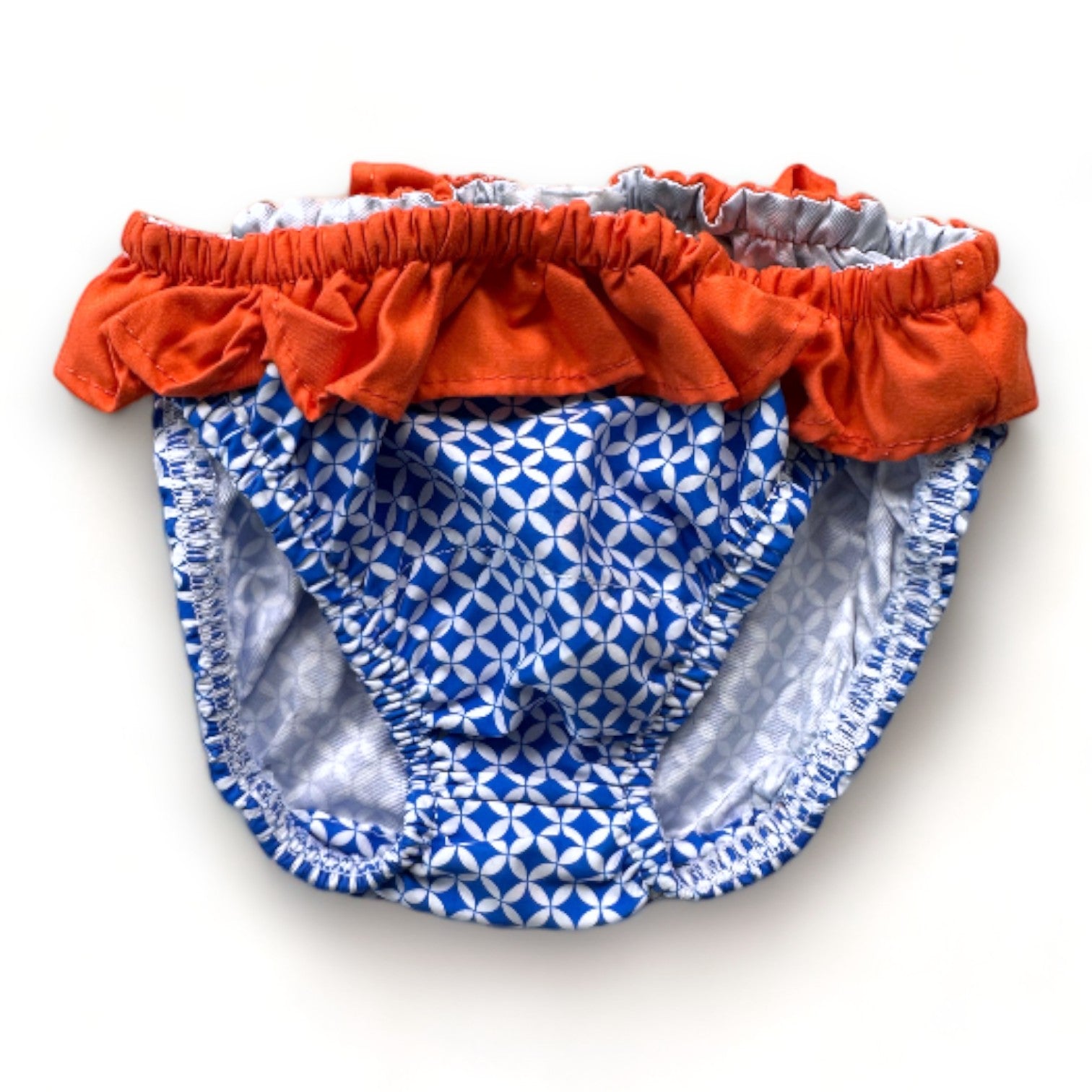 GILI'S SWIMWEAR - Blue and white swim pants with orange ruffle - 6 months