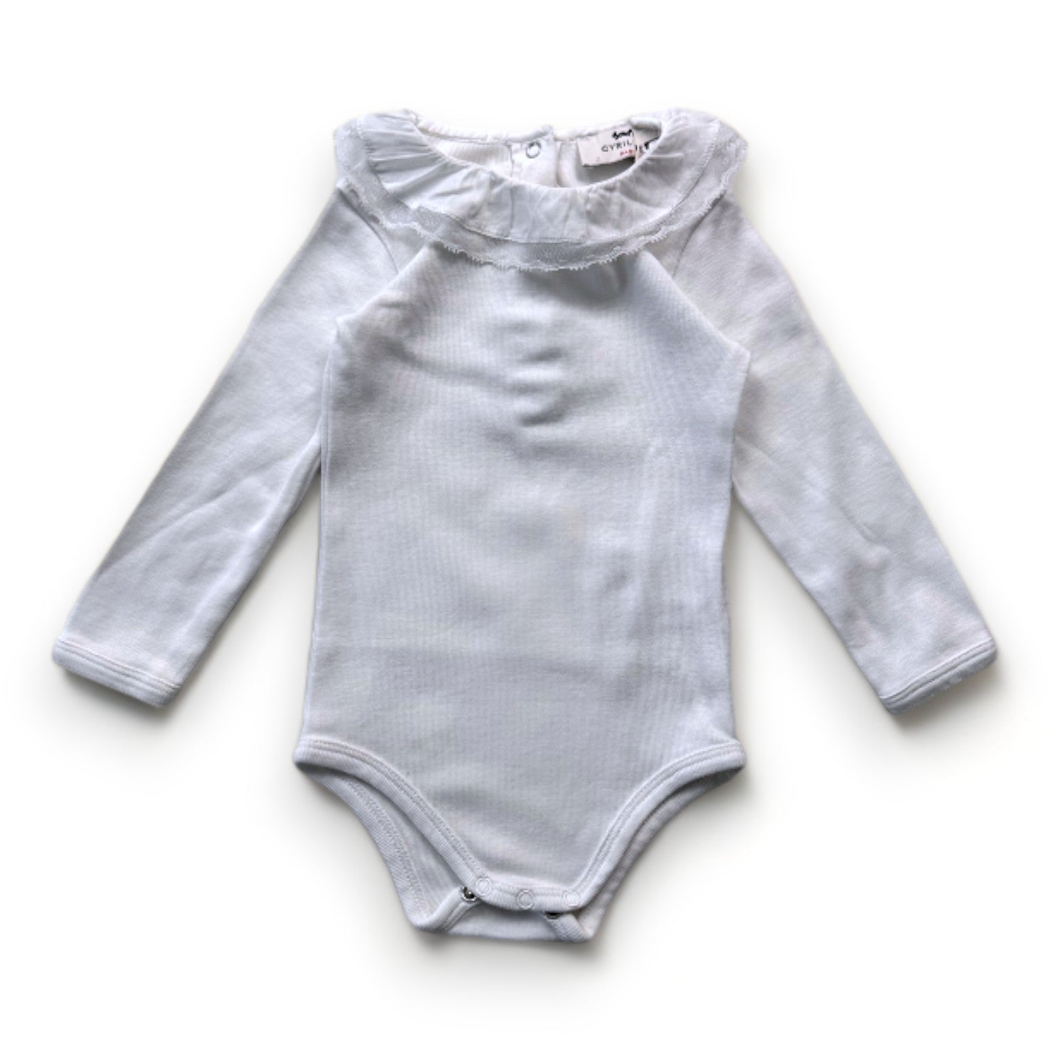 CYRILLUS - Weißer Langarm-Body mit Rüschenkragen - 6 Monate