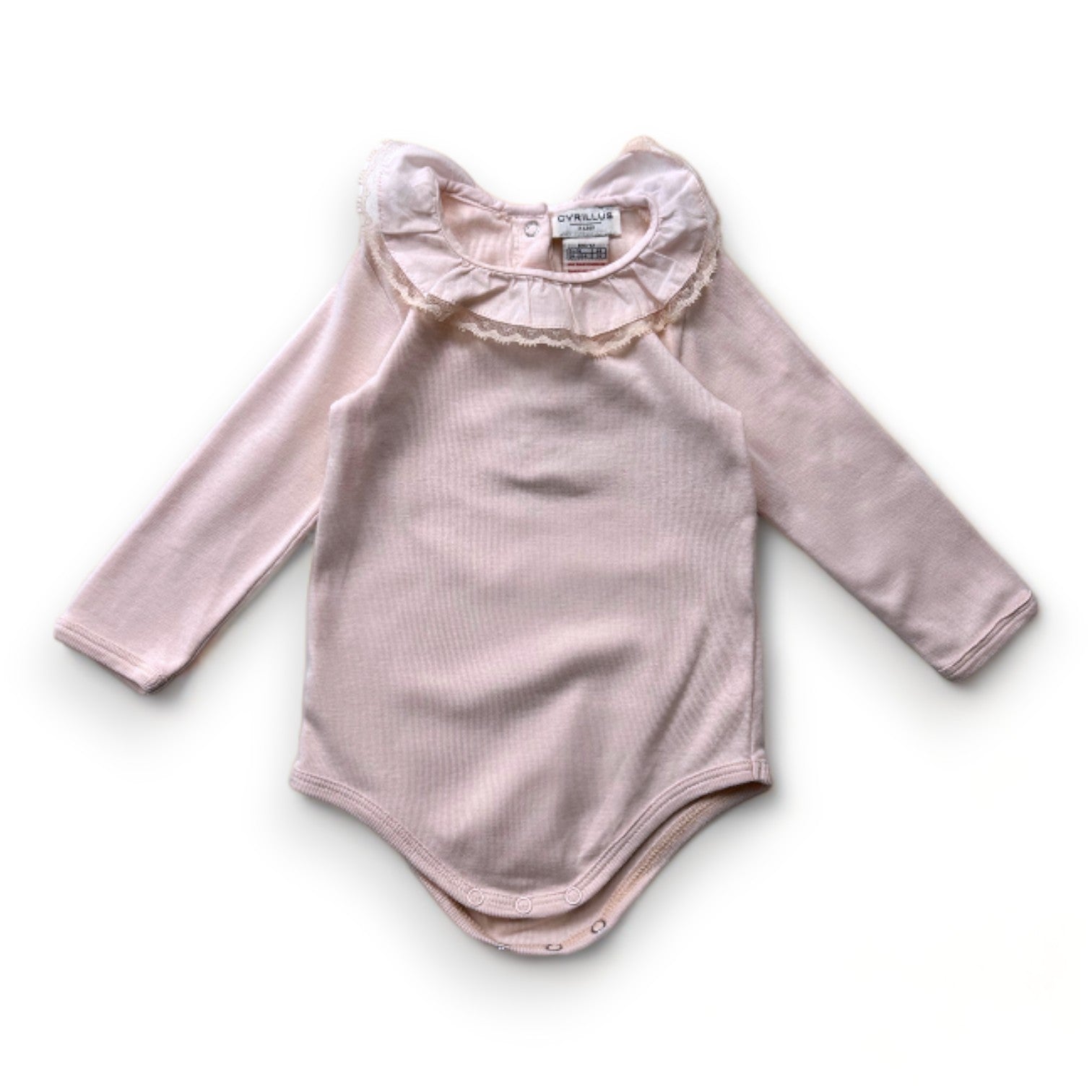 CYRILLUS - Rosa Langarm-Body mit Rüschenkragen - 6 Monate