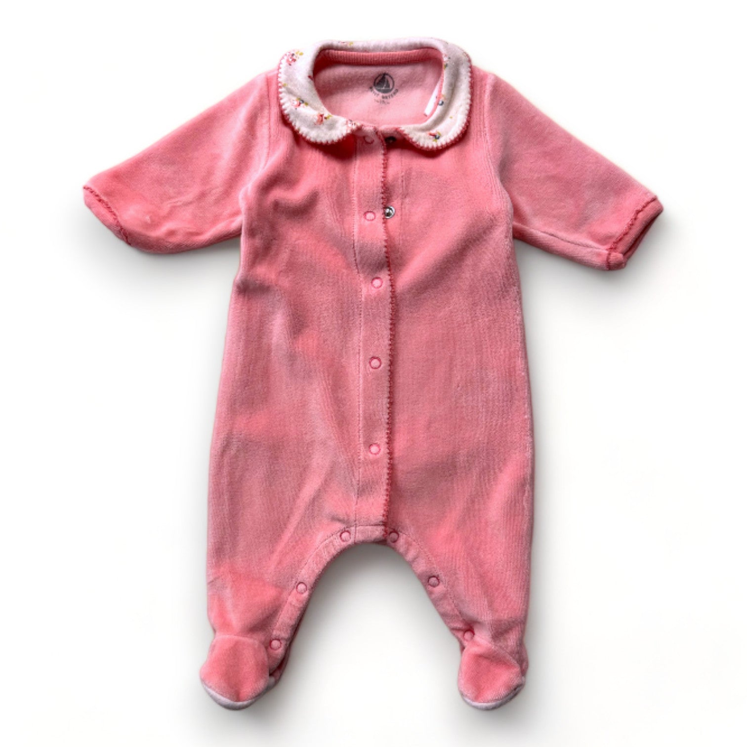 PETIT BATEAU - Rosa Pyjama mit geblümtem Kragen - 1 Monat
