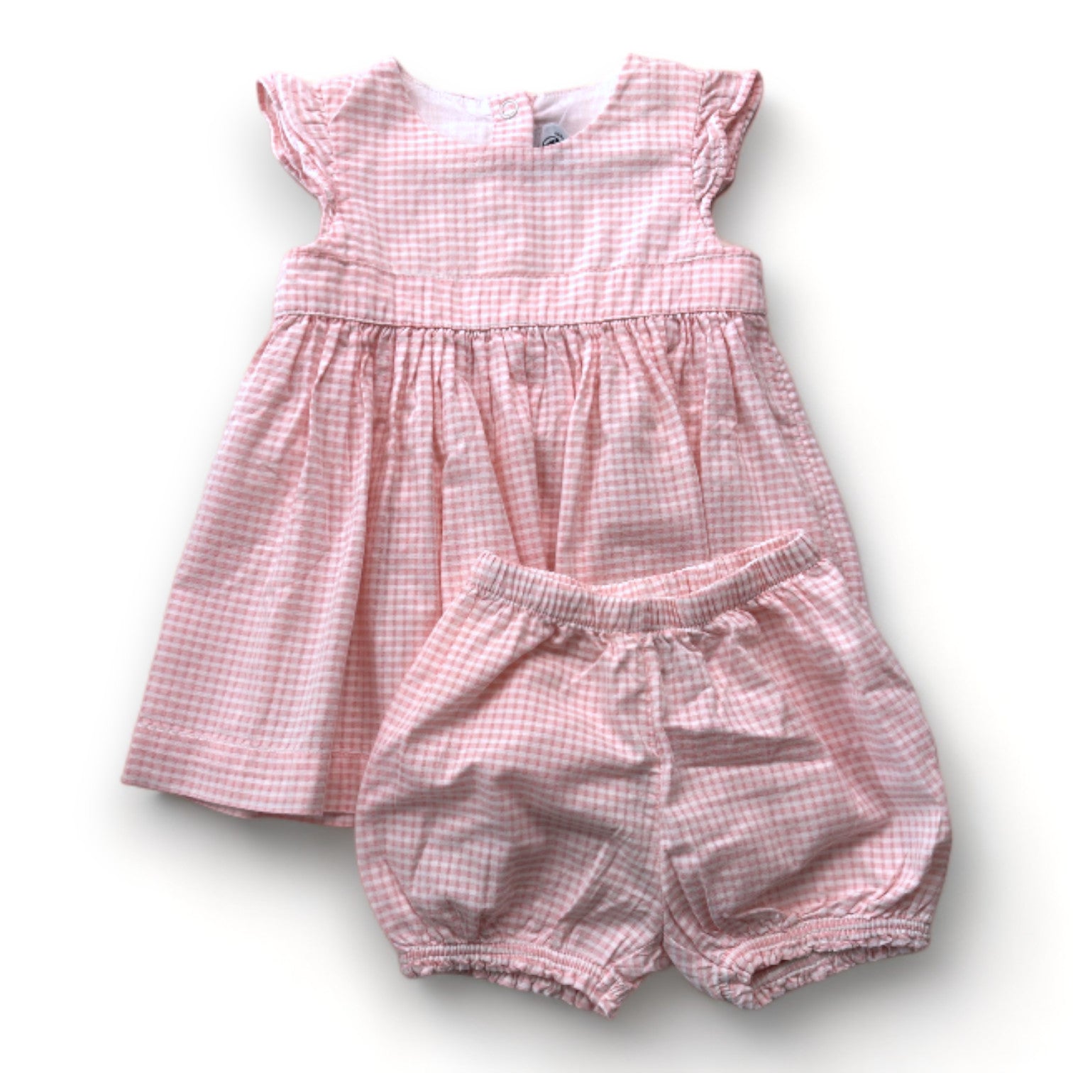 PETIT BATEAU - rosa-weißes Kleid mit Pumphose - 6 Monate