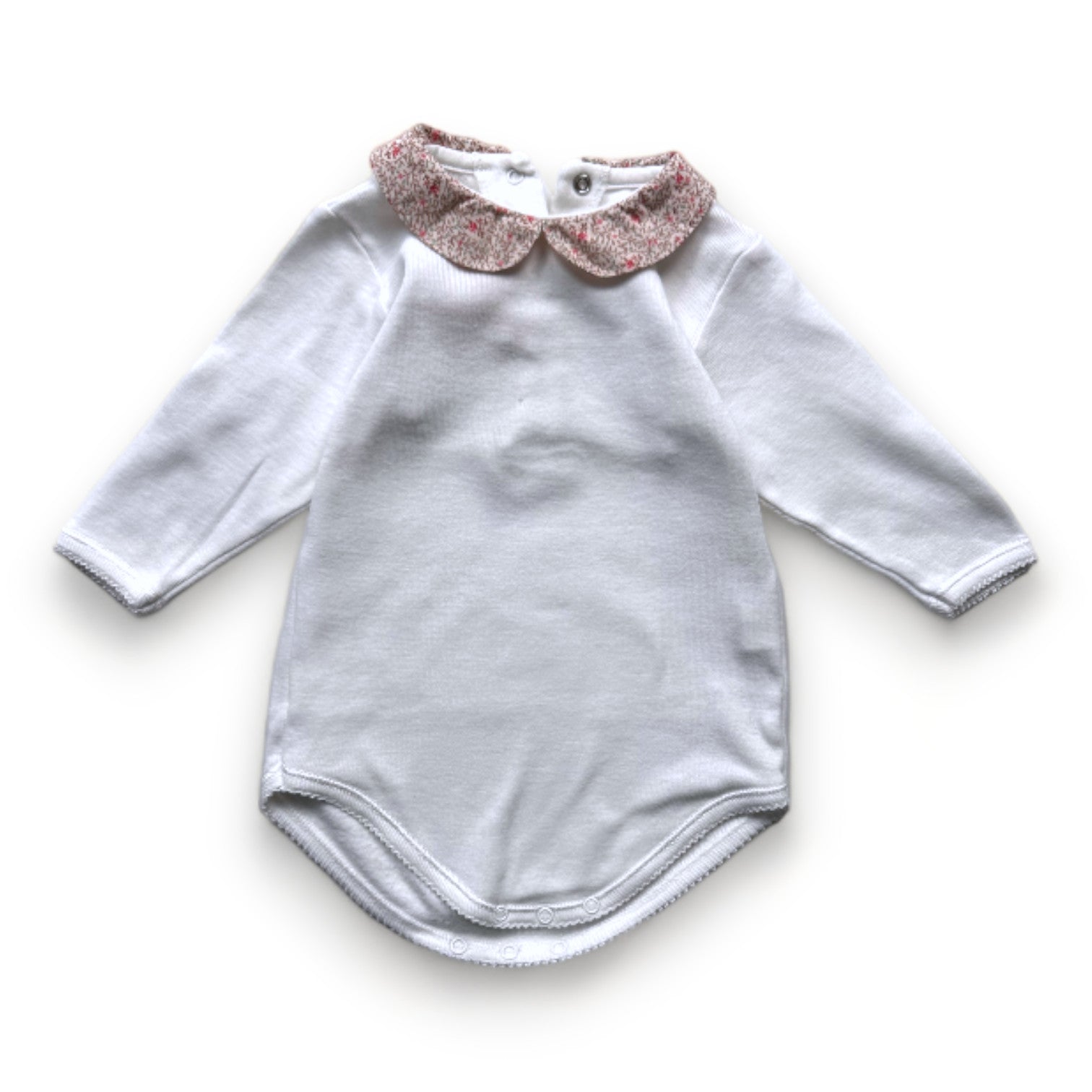 BONPOINT - Weißer Body mit geblümtem Kragen - 3 Monate