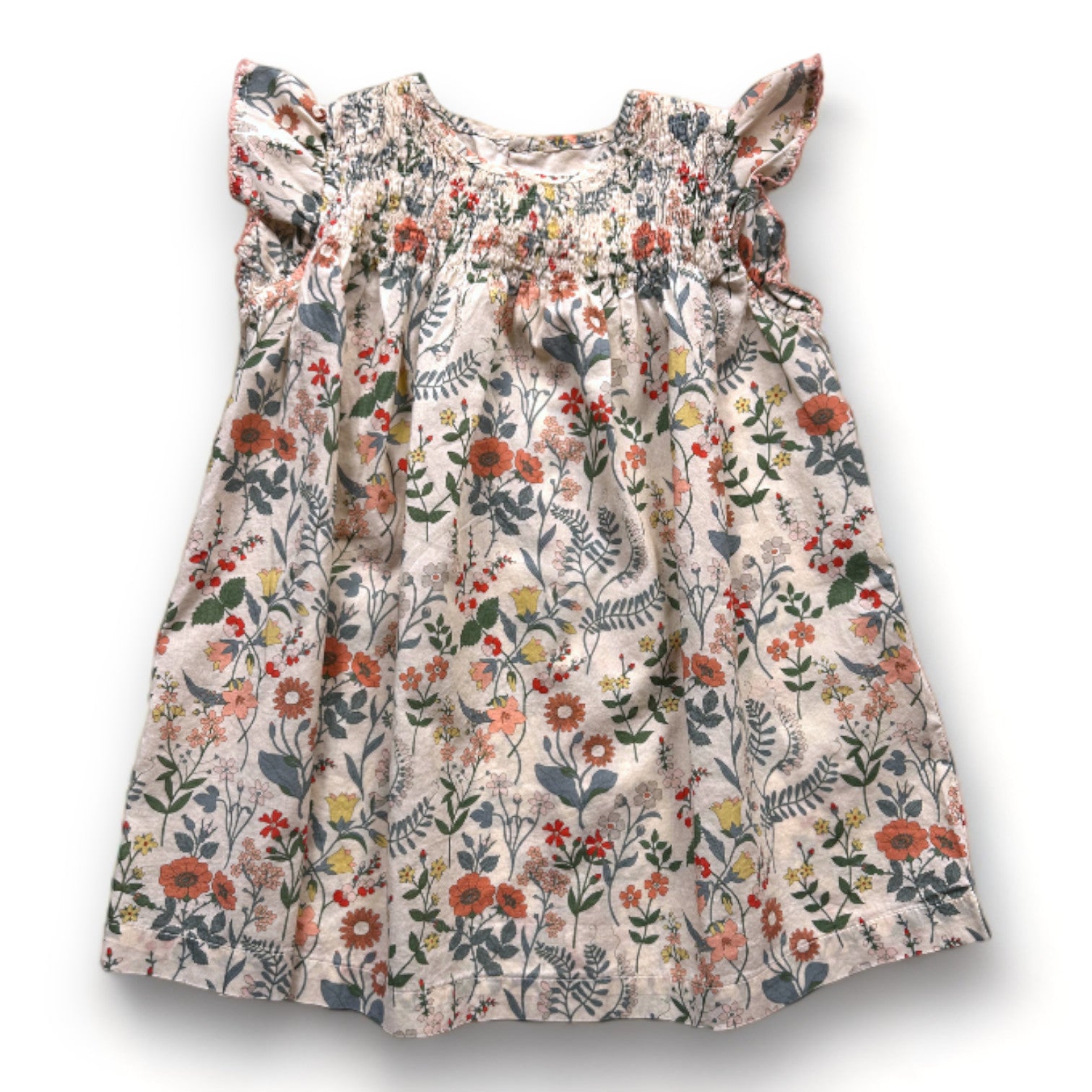 BONTON - Beiges, grünes und rotes Blumenkleid - 18 Monate