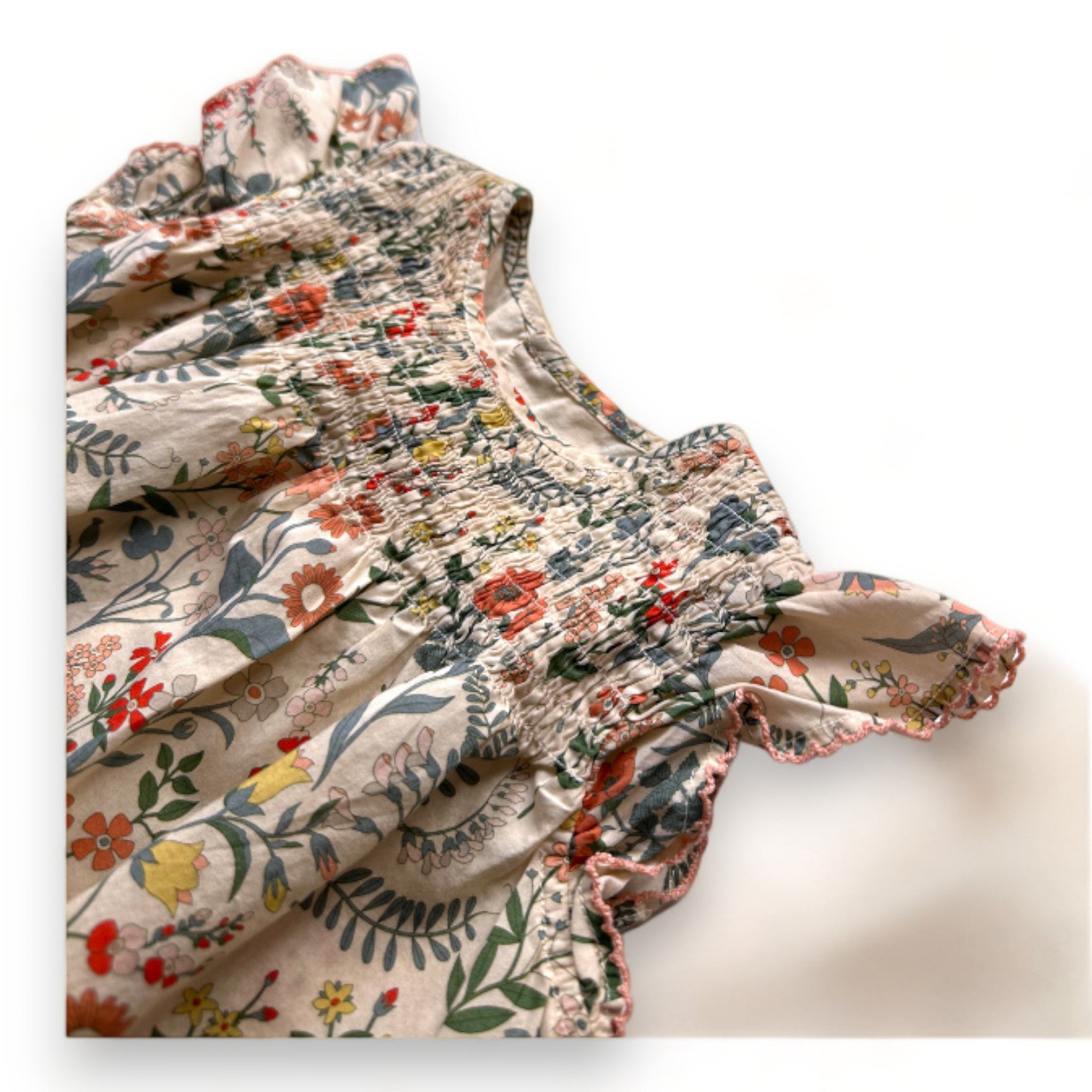 BONTON - Beiges, grünes und rotes Blumenkleid - 18 Monate