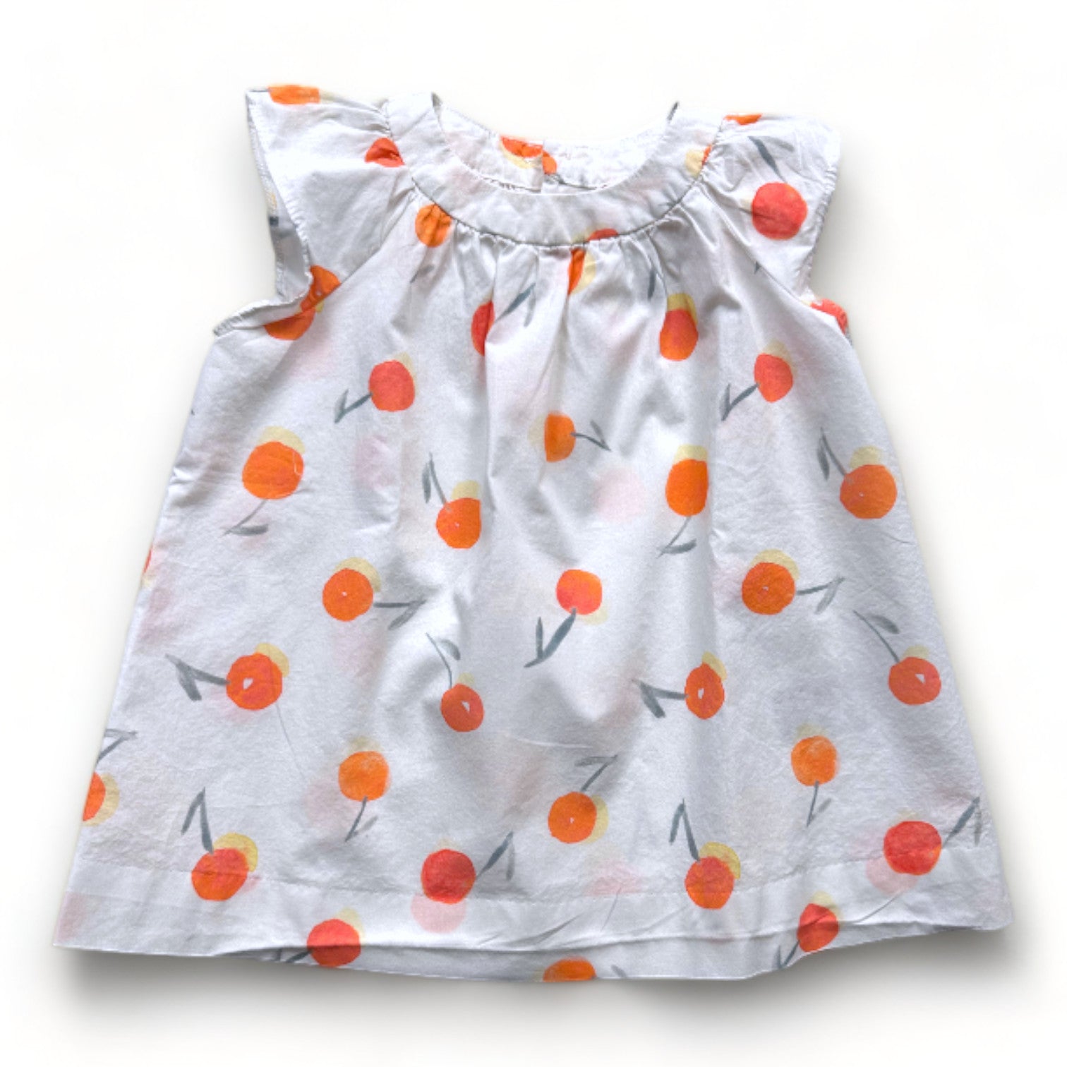 BONPOINT - Weißes Kleid mit orangenen Prints - 12 Monate