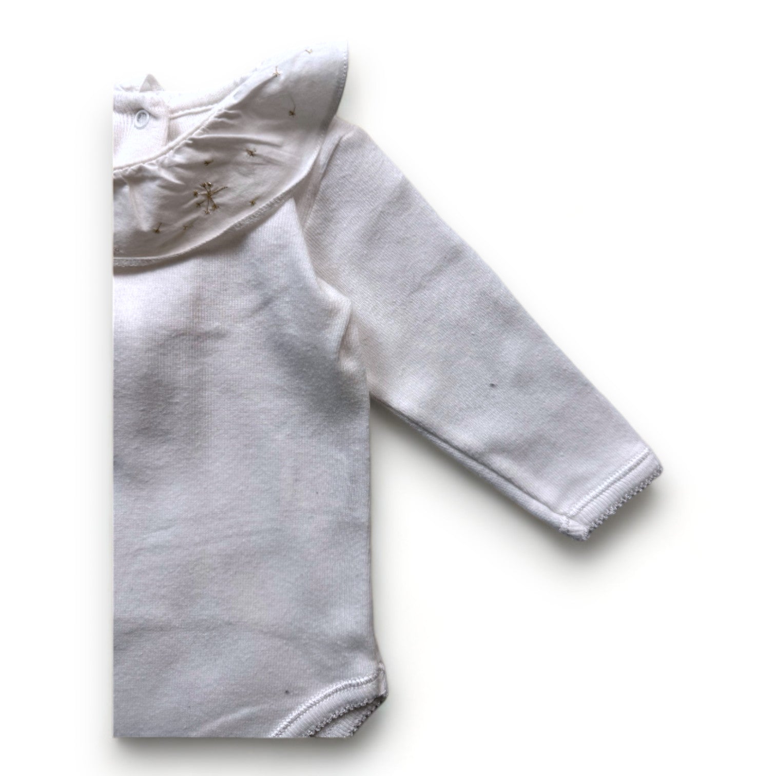 BONPOINT - Weißer Langarm-Body mit Rüschenkragen - 1 Monat