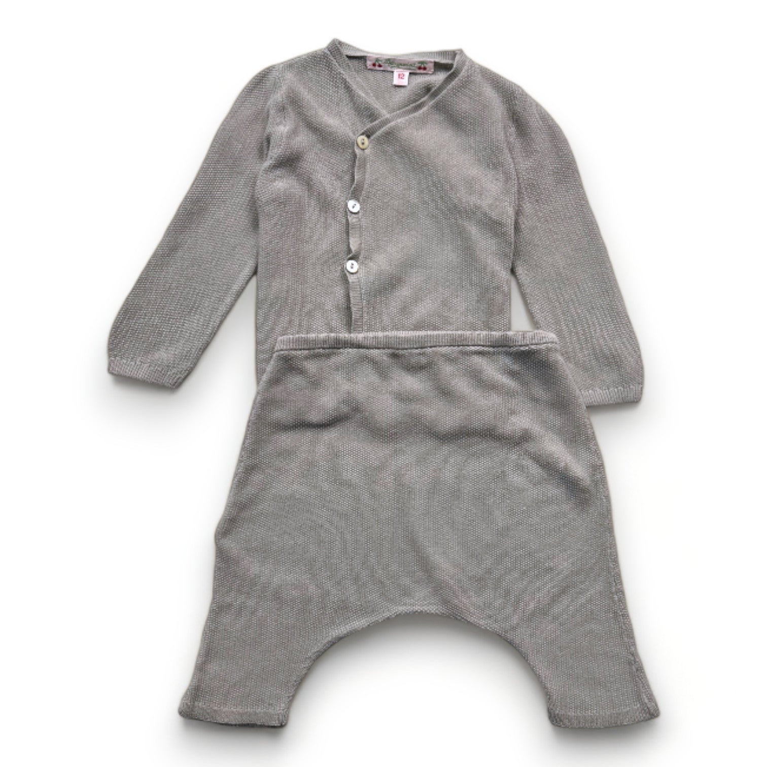 BONPOINT - Graues Set aus Strickjacke und Hose - 12 Monate