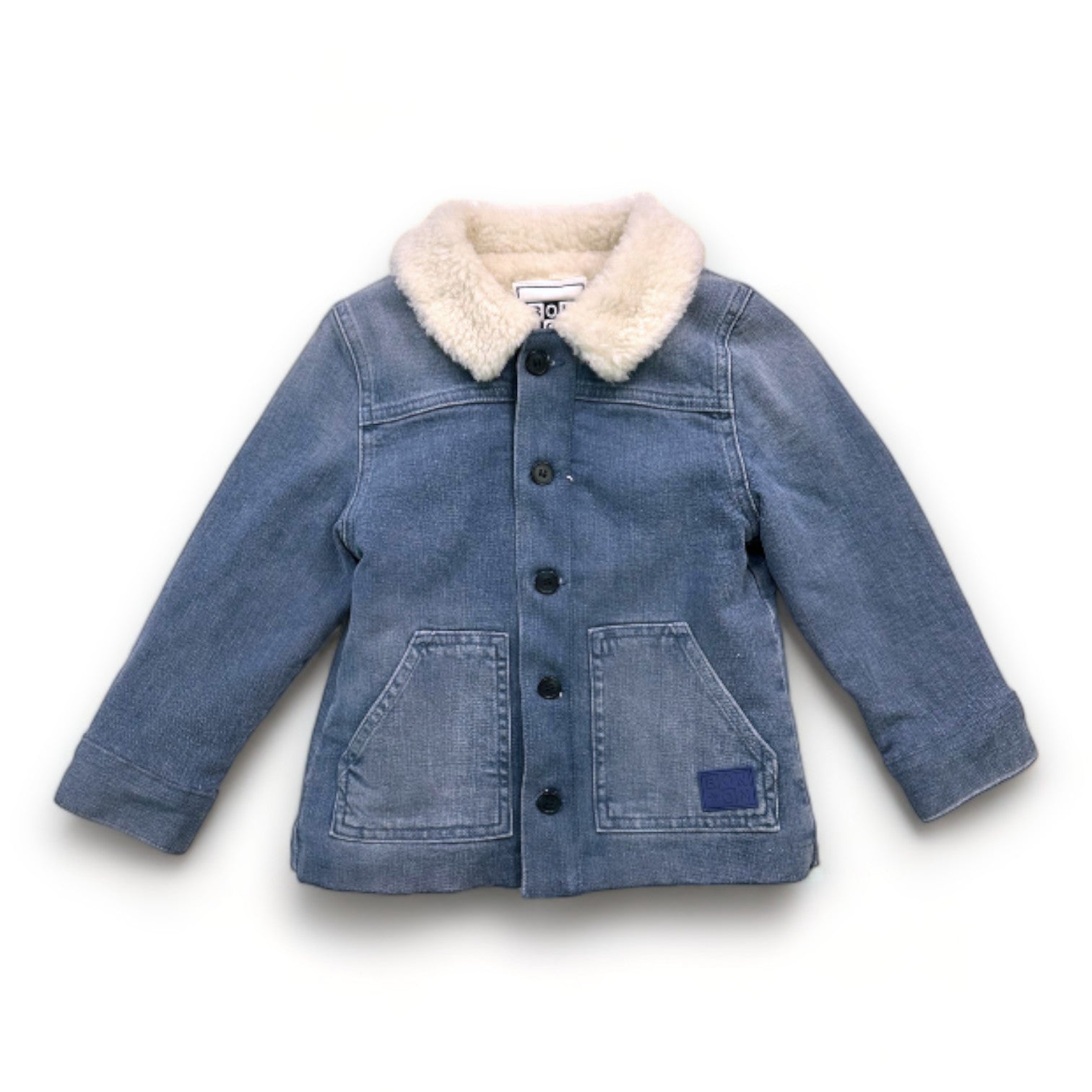 BONTON - Veste en jean bleu fourrée avec broderie dans le dos neuve - 4 ans