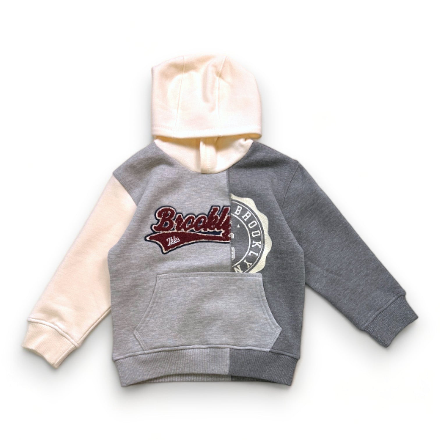 IKKS - Sweat à capucle gris et beige avec imprimés neuf - 4 ans