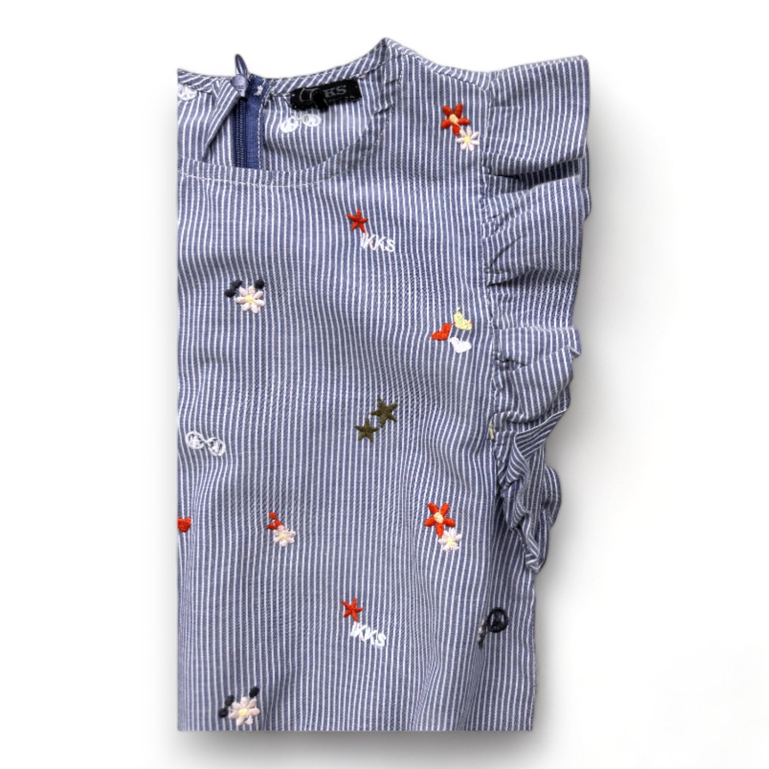 IKKS - Blau-weiß gestreiftes und besticktes Kleid - 6 Jahre