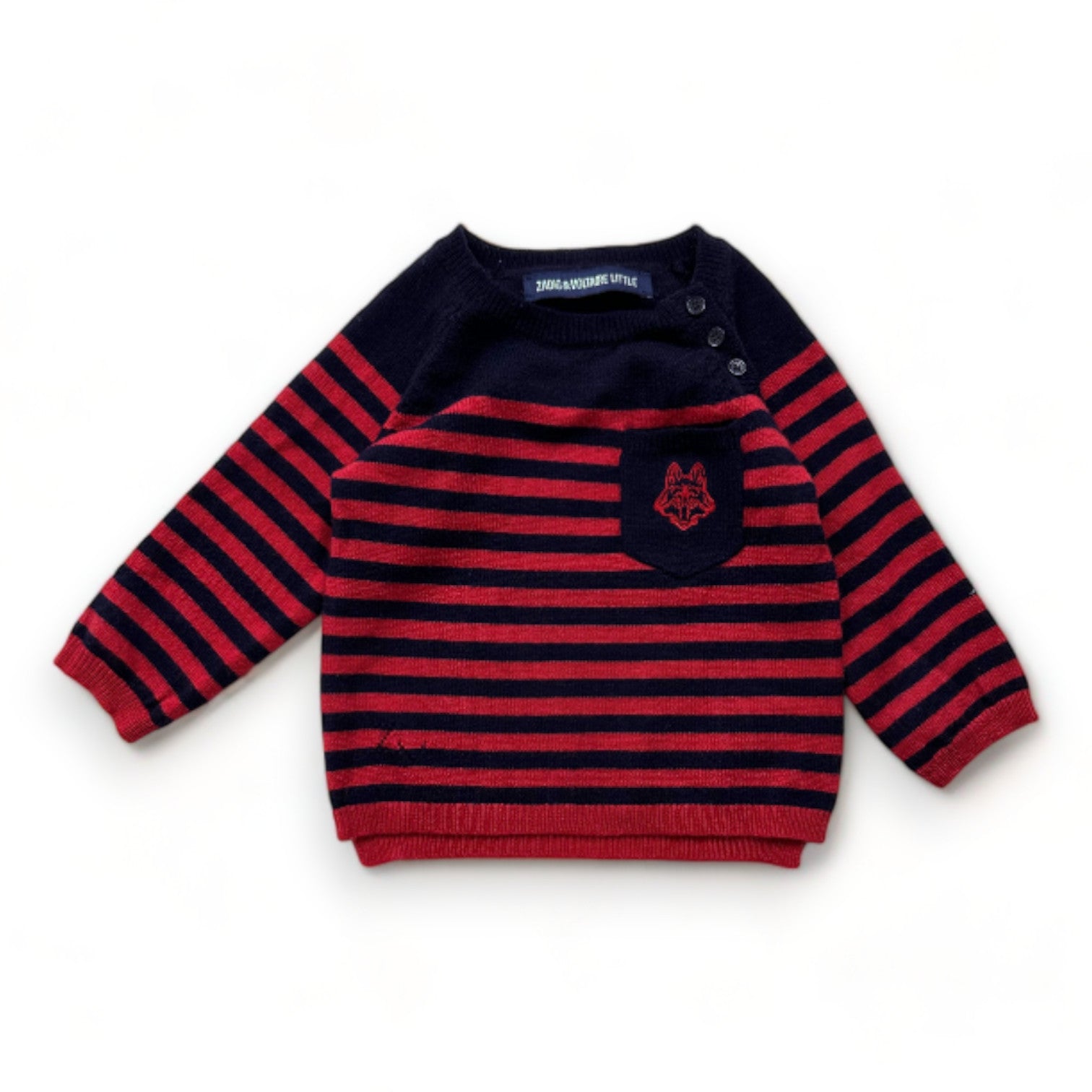 ZADIG & VOLTAIRE - Rot-blau gestreifter Wollpullover - 6 Monate