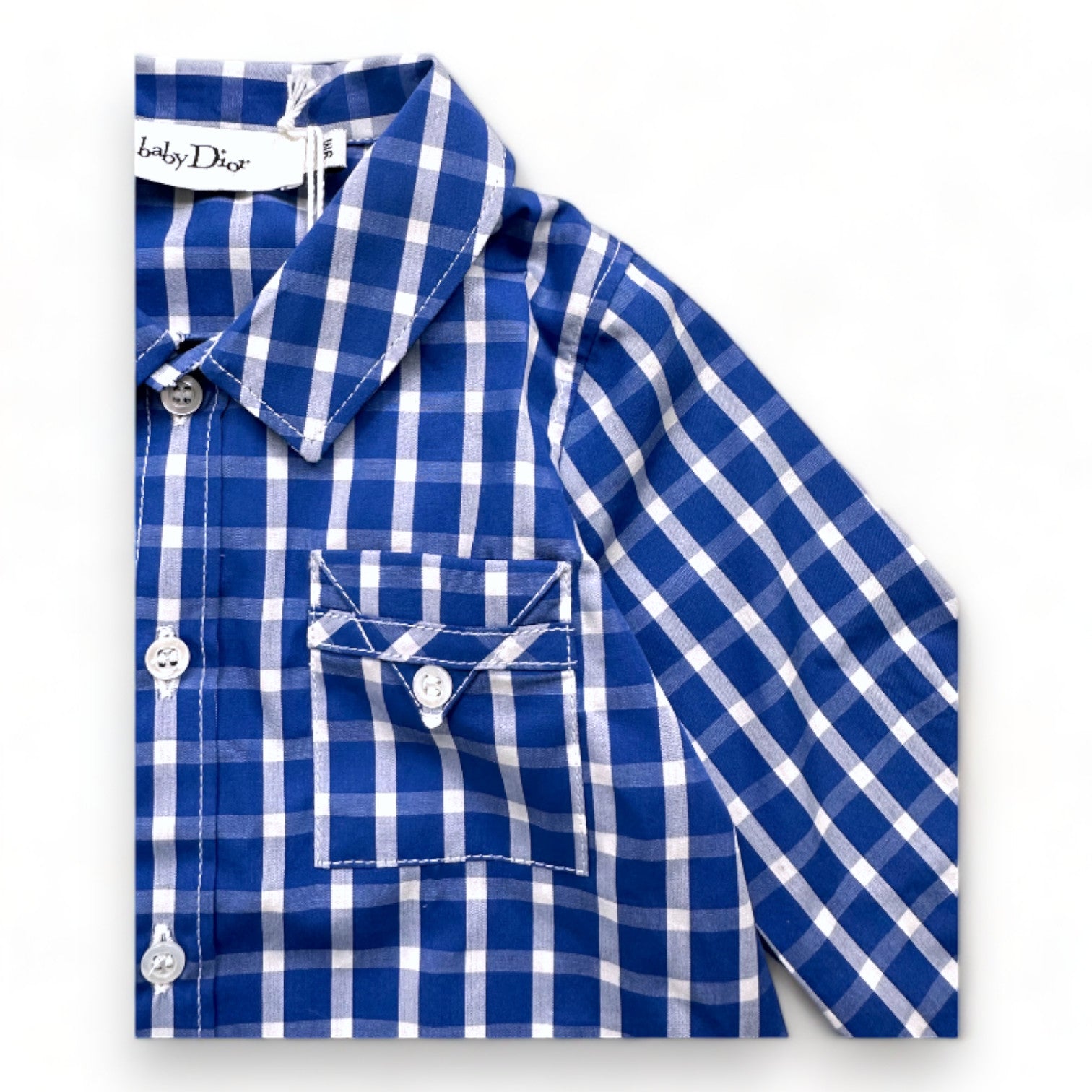 BABY DIOR – Neues blau-weiß kariertes Hemd – 9 Monate