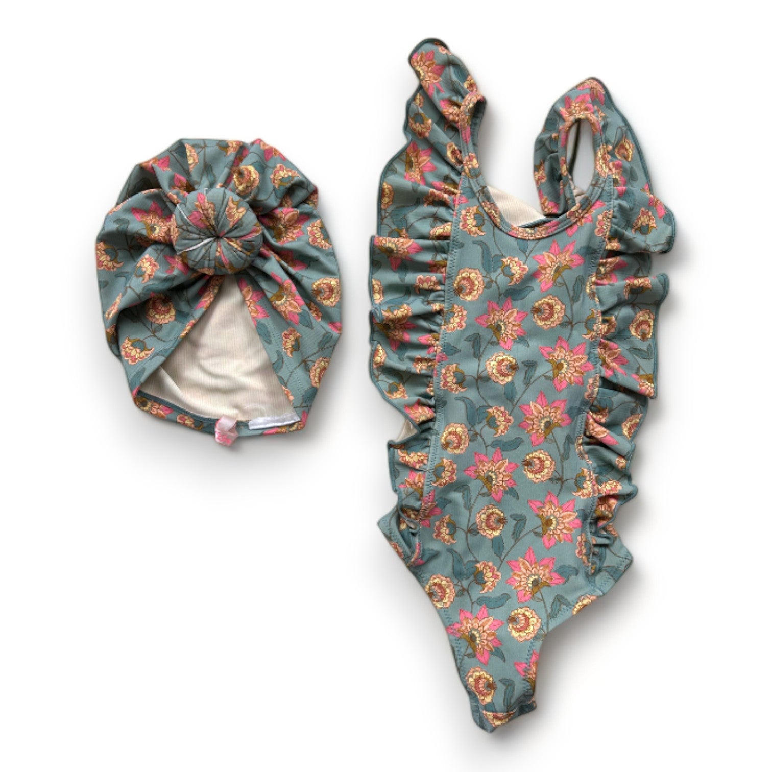 LOUISE MISHA - Blaues Set aus Badeanzug und Badekappe mit Blumenmuster - 3 Jahre