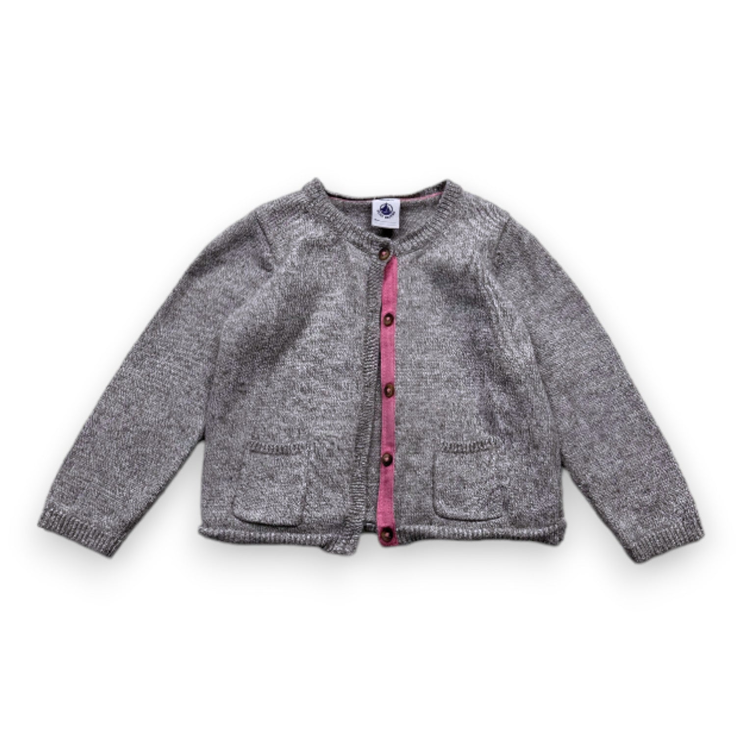 PETIT BATEAU - Cardigan gris en laine - 2 ans