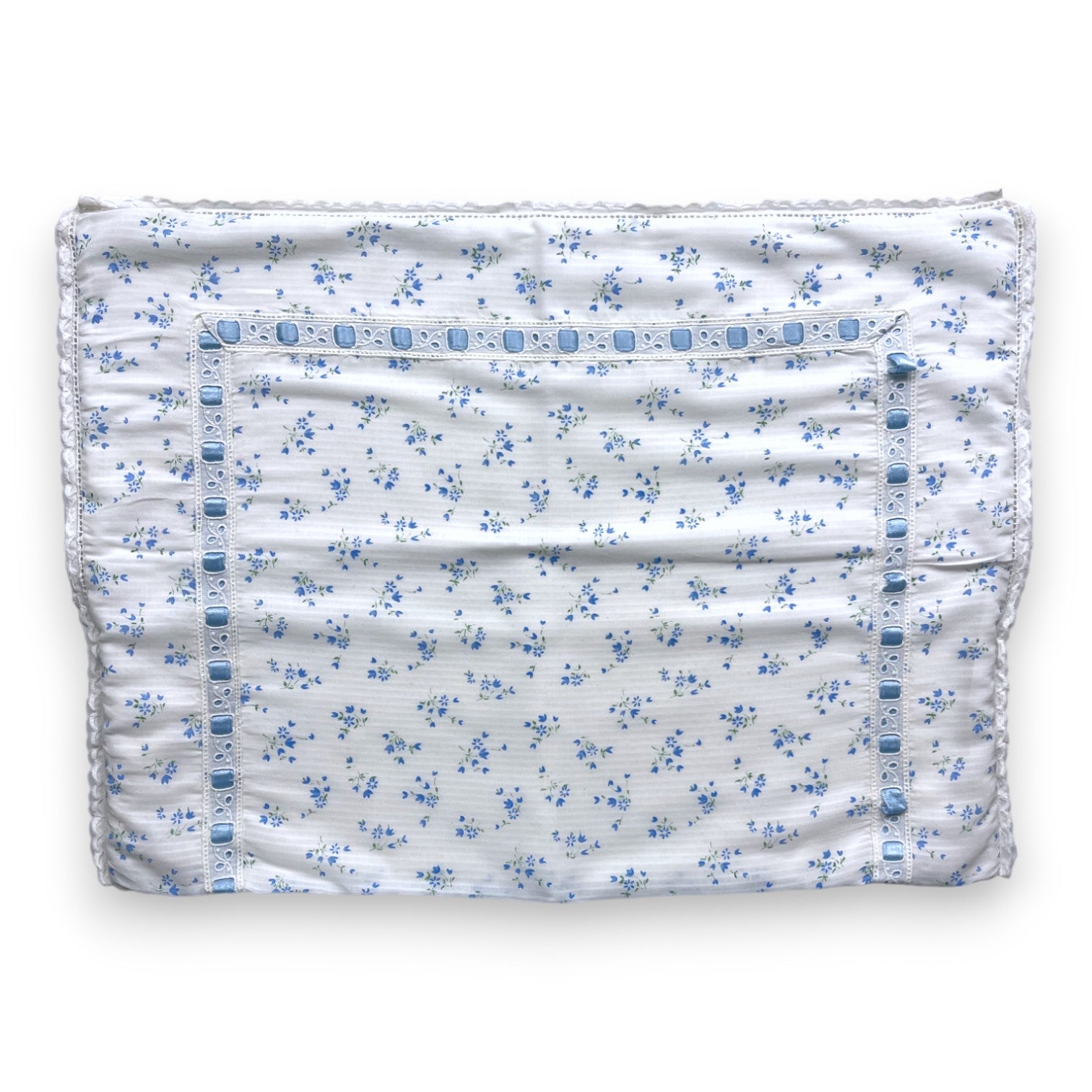 VINTAGE - White pillowcase with blue flowers - One size