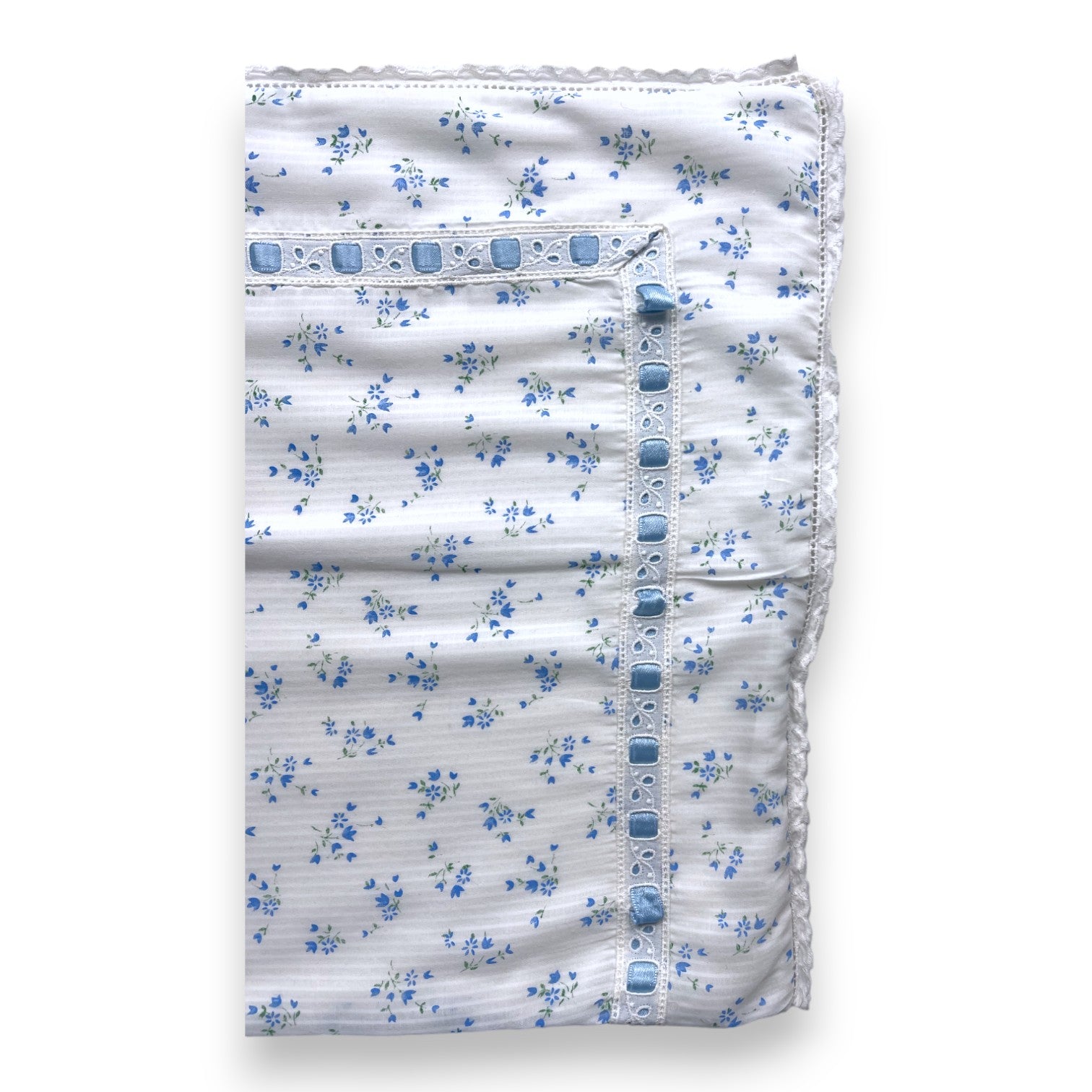 VINTAGE - White pillowcase with blue flowers - One size