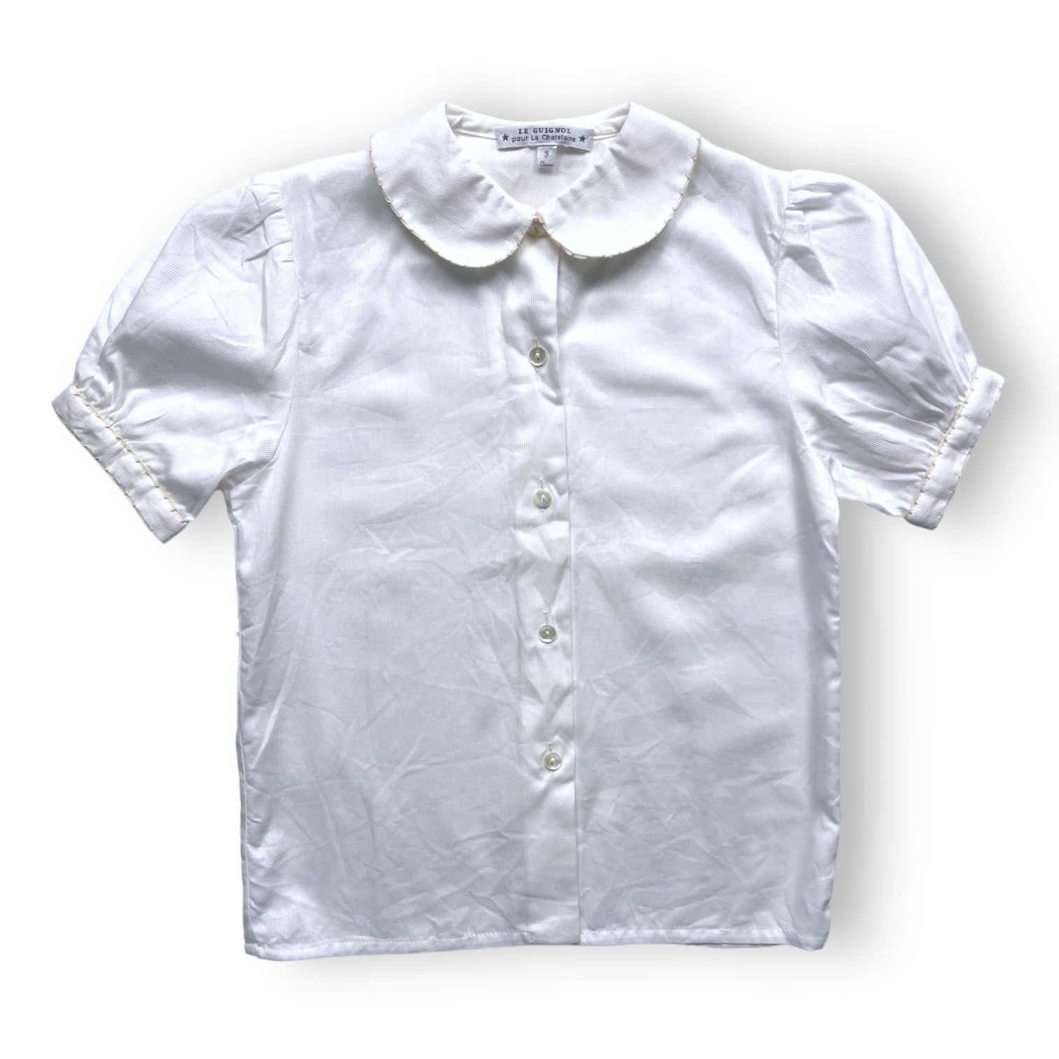 LA CHATELAINE - Blouse blanche liseré beige - 3 ans