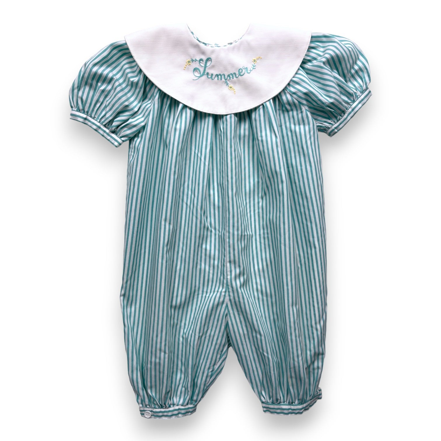 JACADI - White jumpsuit with green stripes and "Summer" collar - 18 months