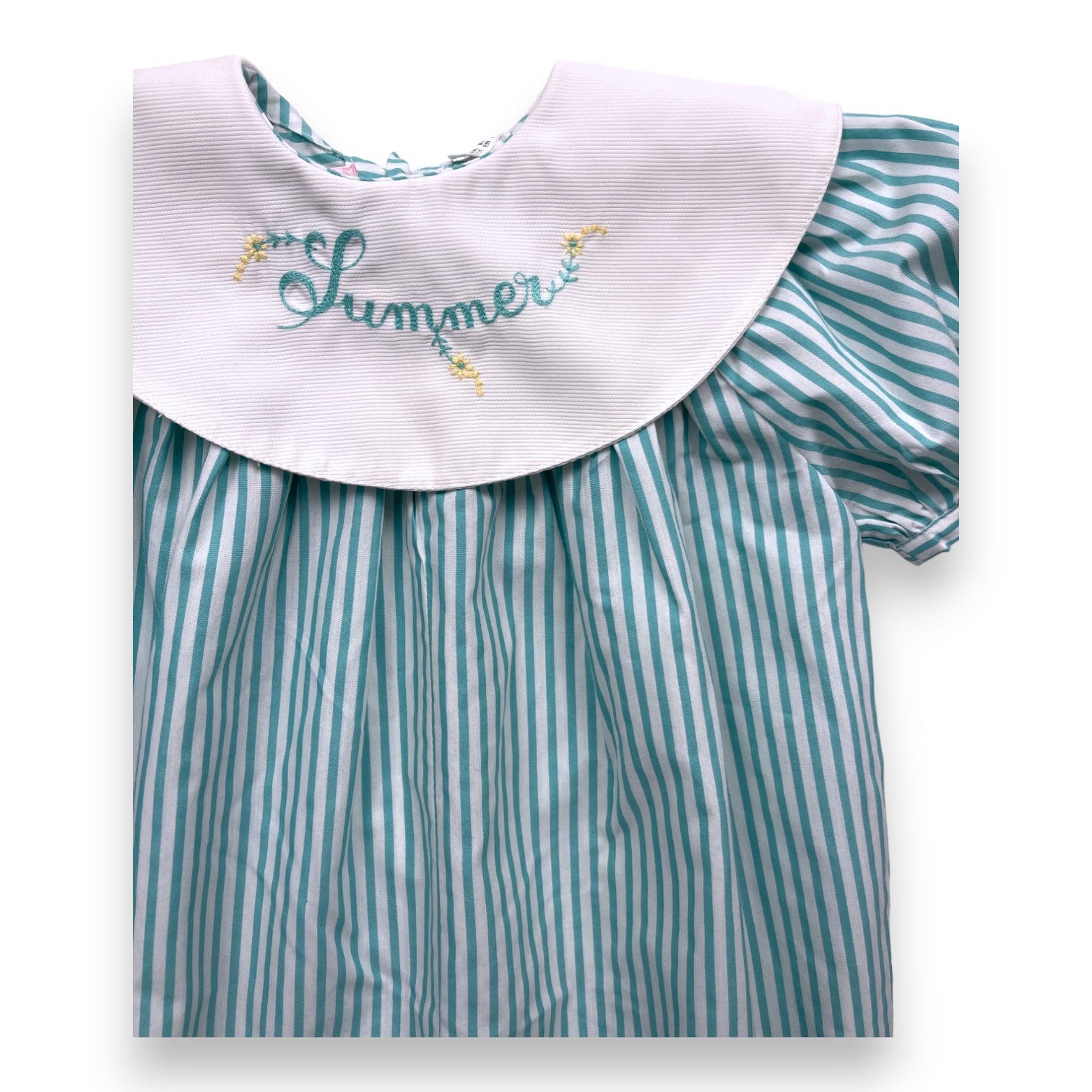 JACADI - White jumpsuit with green stripes and "Summer" collar - 18 months