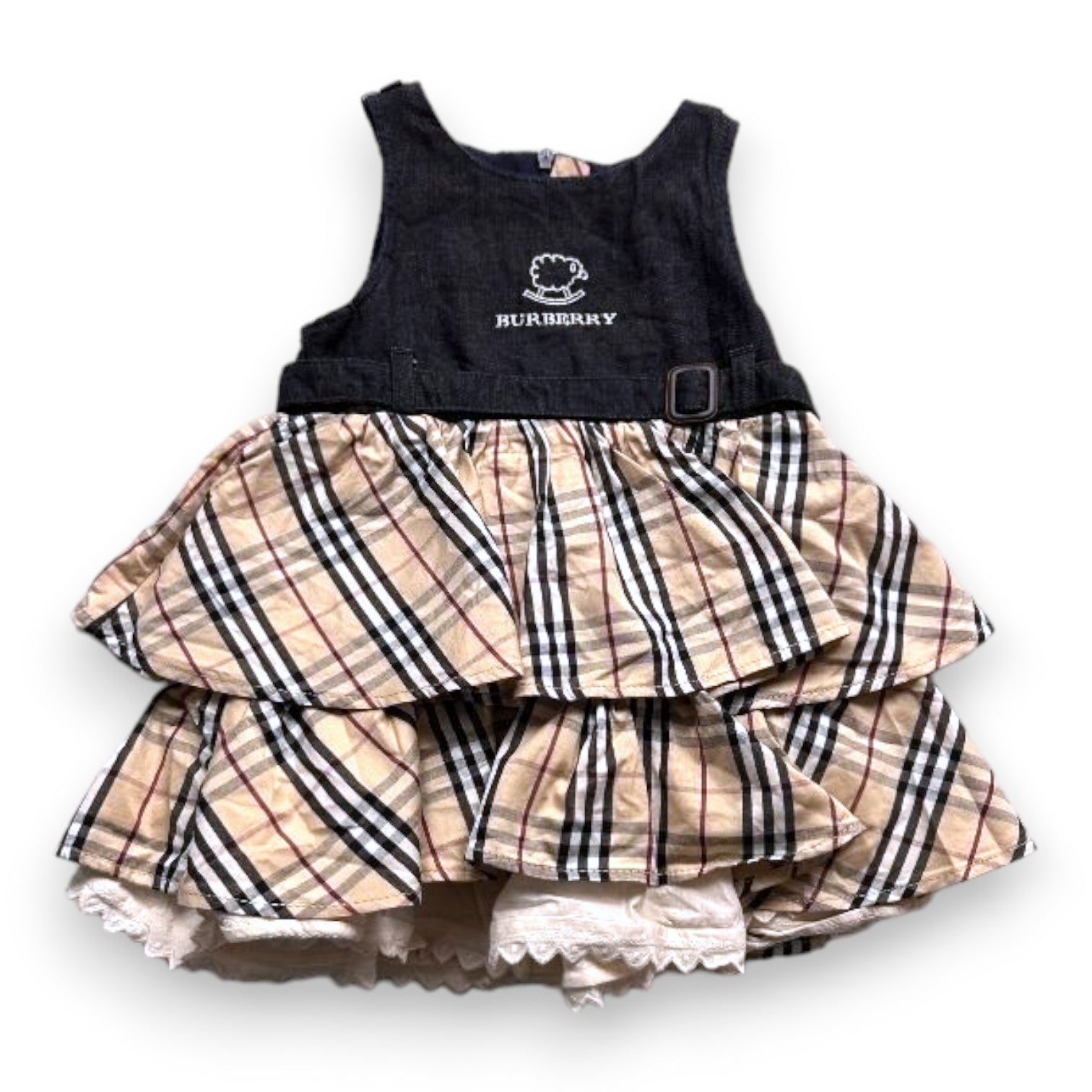 BURBERRY - Robe en jean bleu et motif check - 9 mois