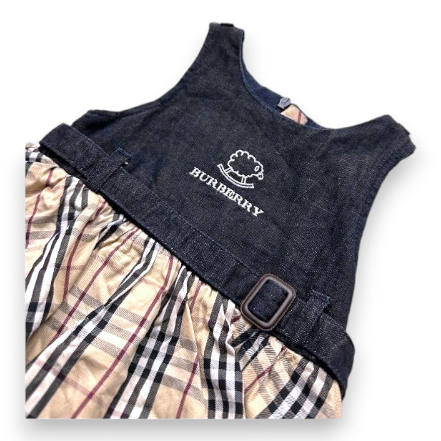 BURBERRY - Robe en jean bleu et motif check - 9 mois