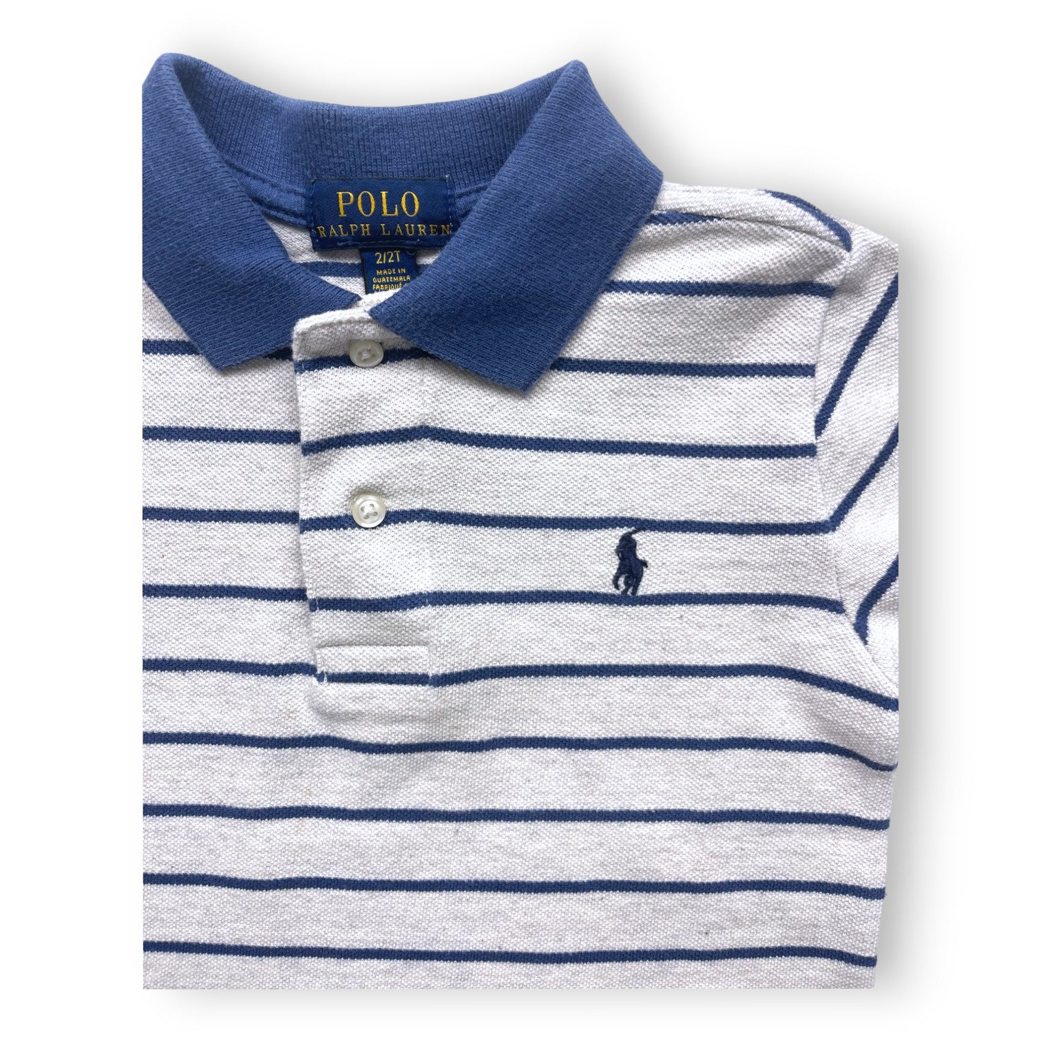 RALPH LAUREN - Grau gestreiftes Poloshirt mit blauem Kragen - 2 Jahre
