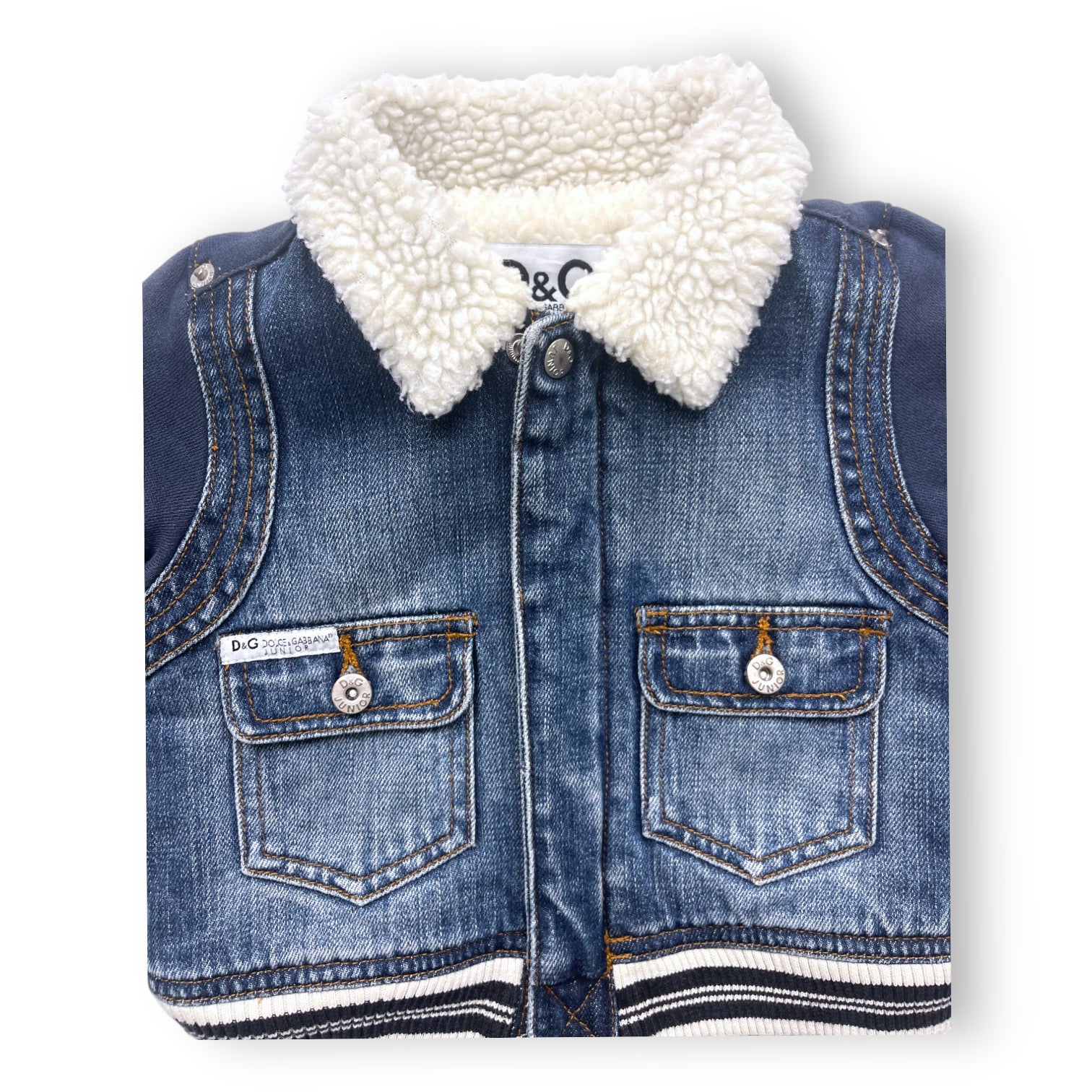 DOLCE & GABBANA - Jeansjacke aus zwei Materialien mit Pelzkragen - 9/12 Monate