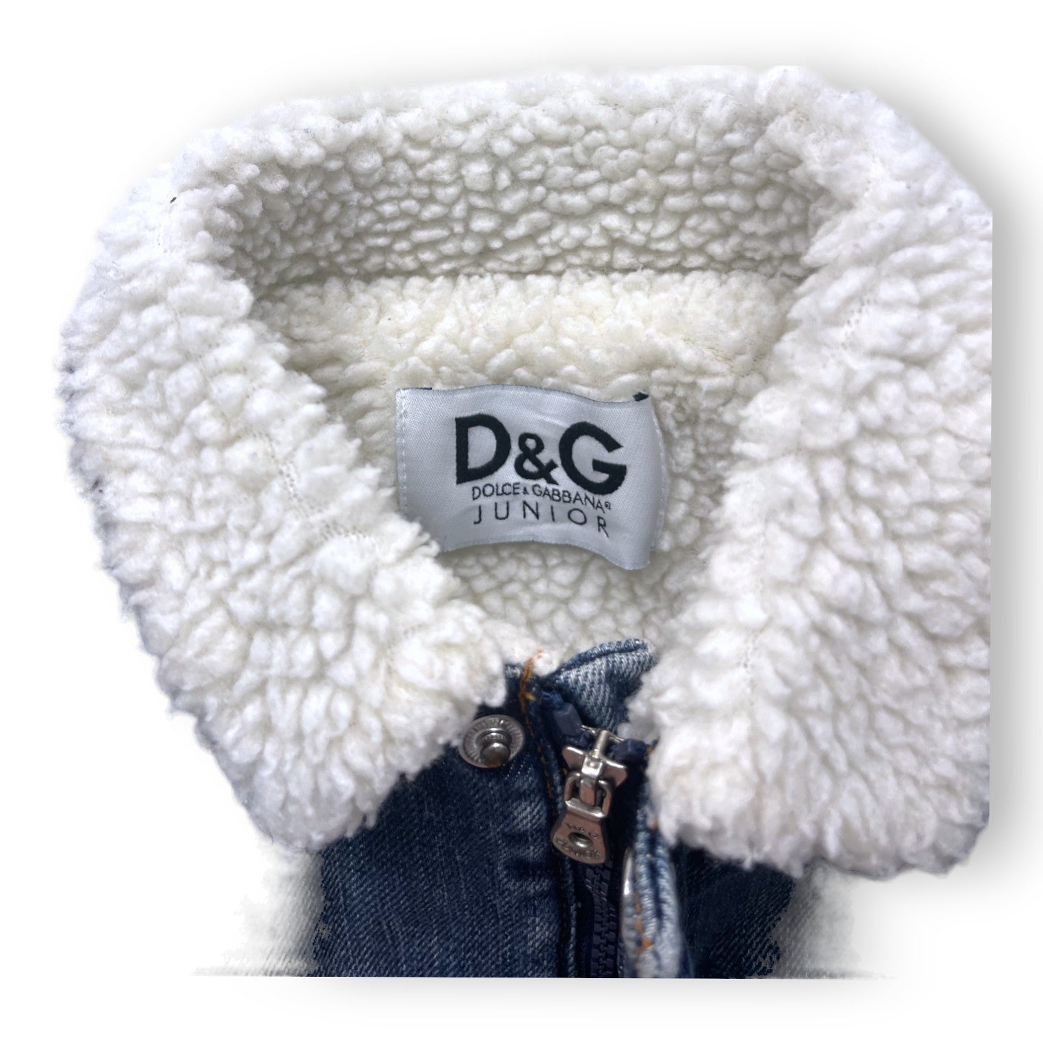 DOLCE & GABBANA - Two-material denim jacket with fur collar - 9/12 months