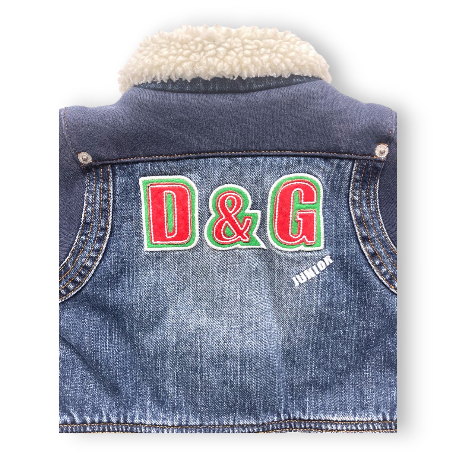 DOLCE & GABBANA - Two-material denim jacket with fur collar - 9/12 months