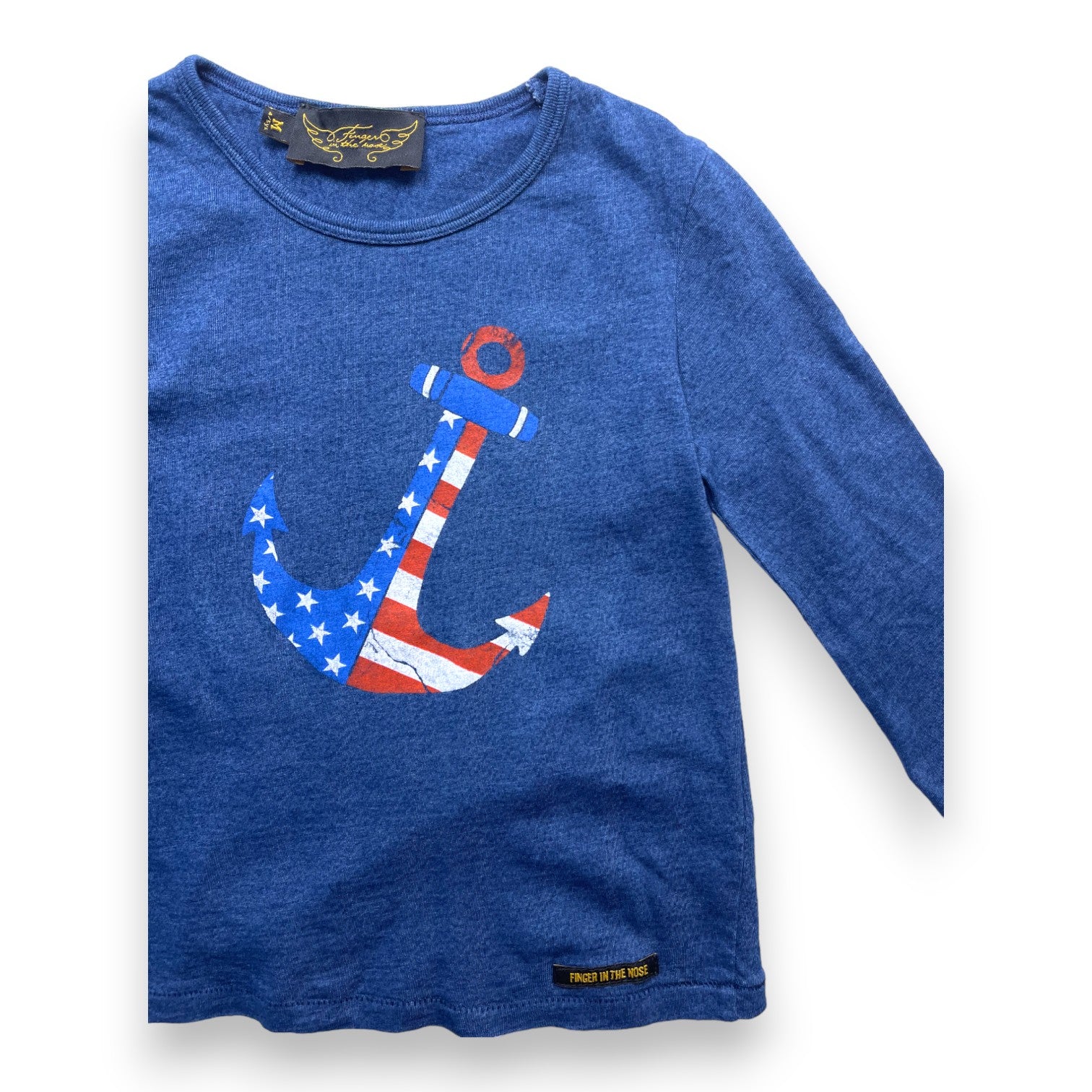 FINGER IN THE NOSE - Blaues Langarm-T-Shirt mit Anker-Aufdruck der amerikanischen Flagge - 4/5 Jahre