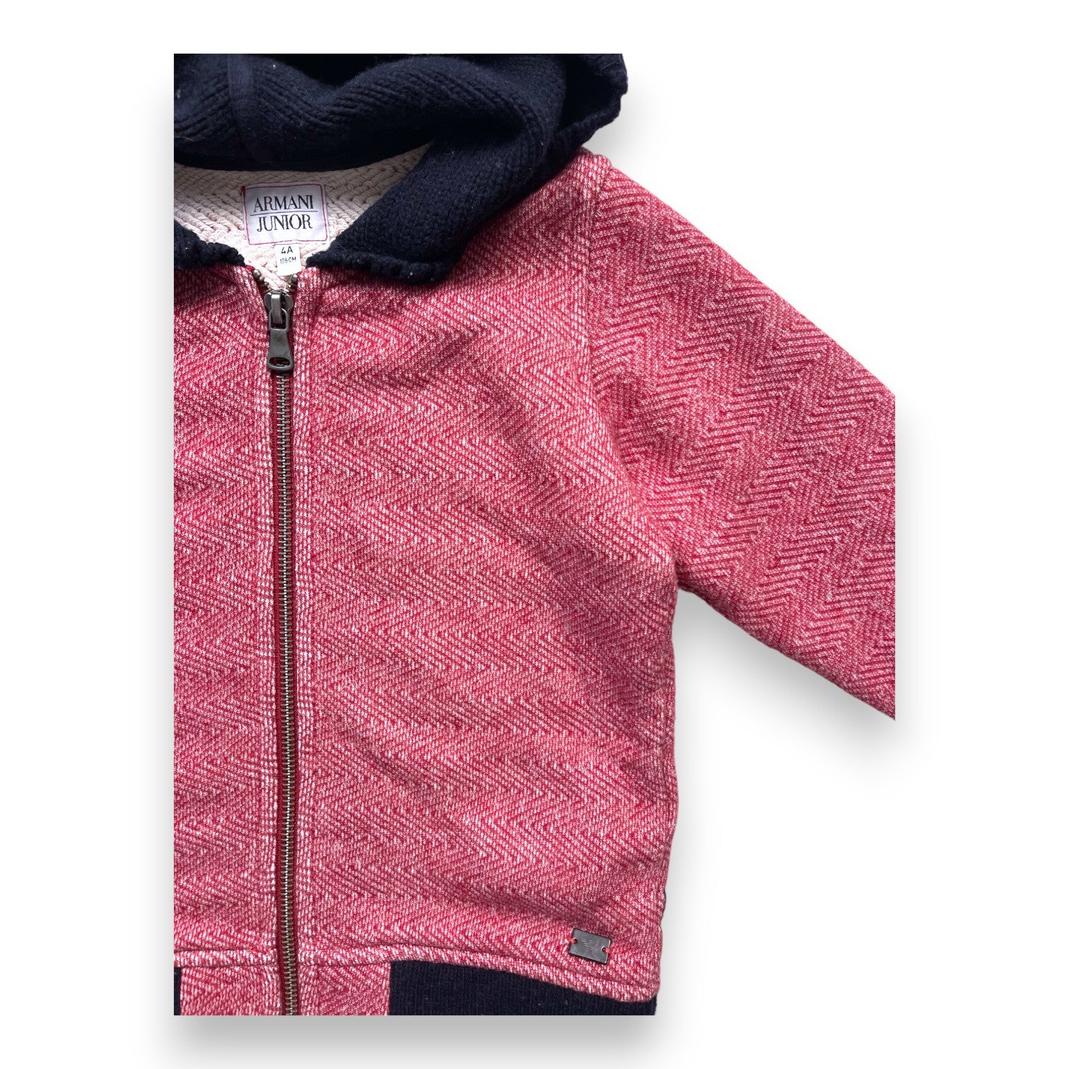ARMANI - Sweat à capuche rouge et bleu marine - 4 ans