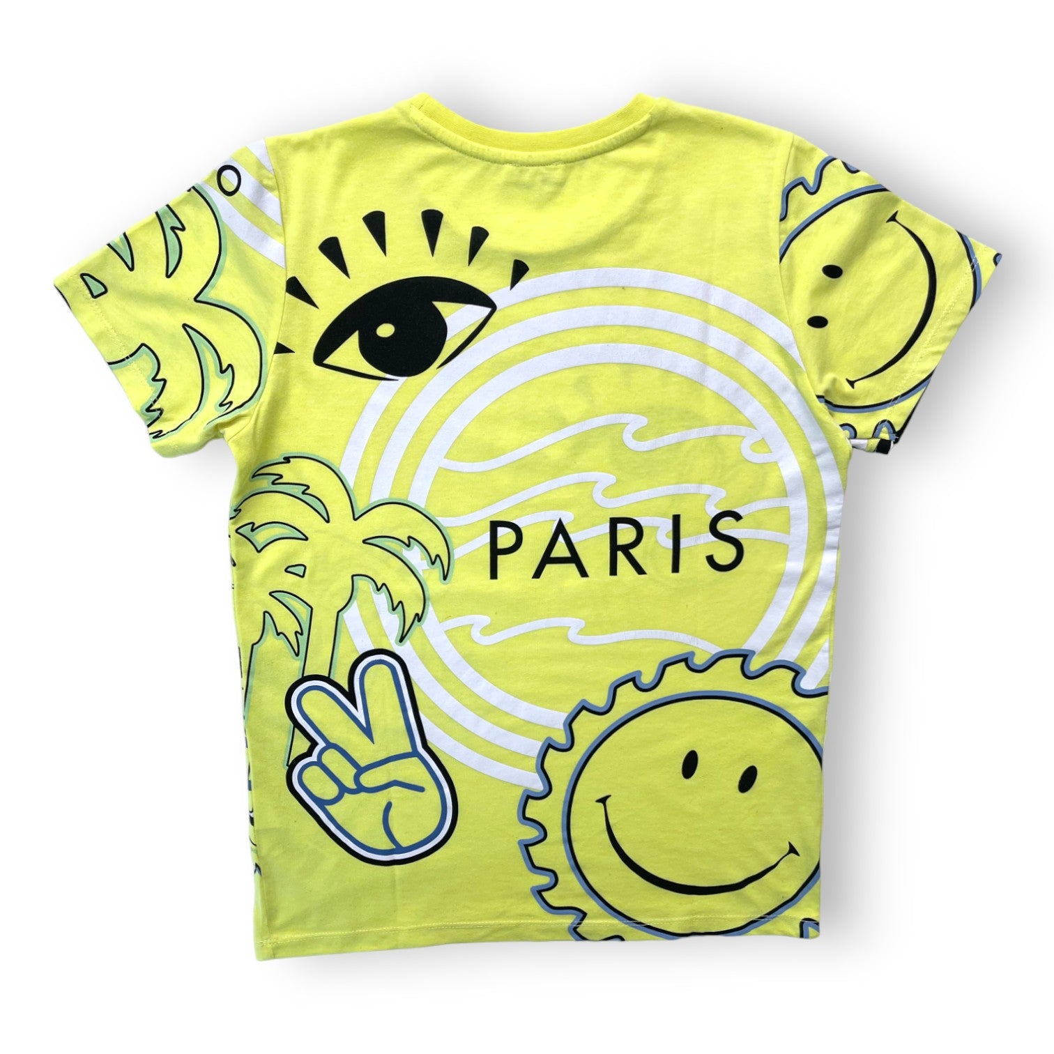 KENZO - T shirt jaune fluo à motifs - 12 ans