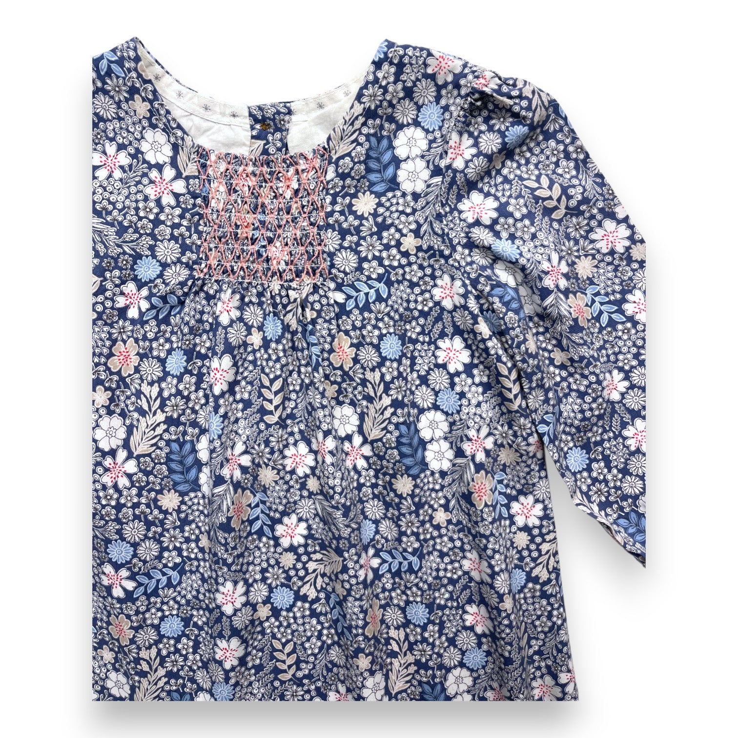 VINTAGE - Robe bleue à fleurs - 18/24 mois