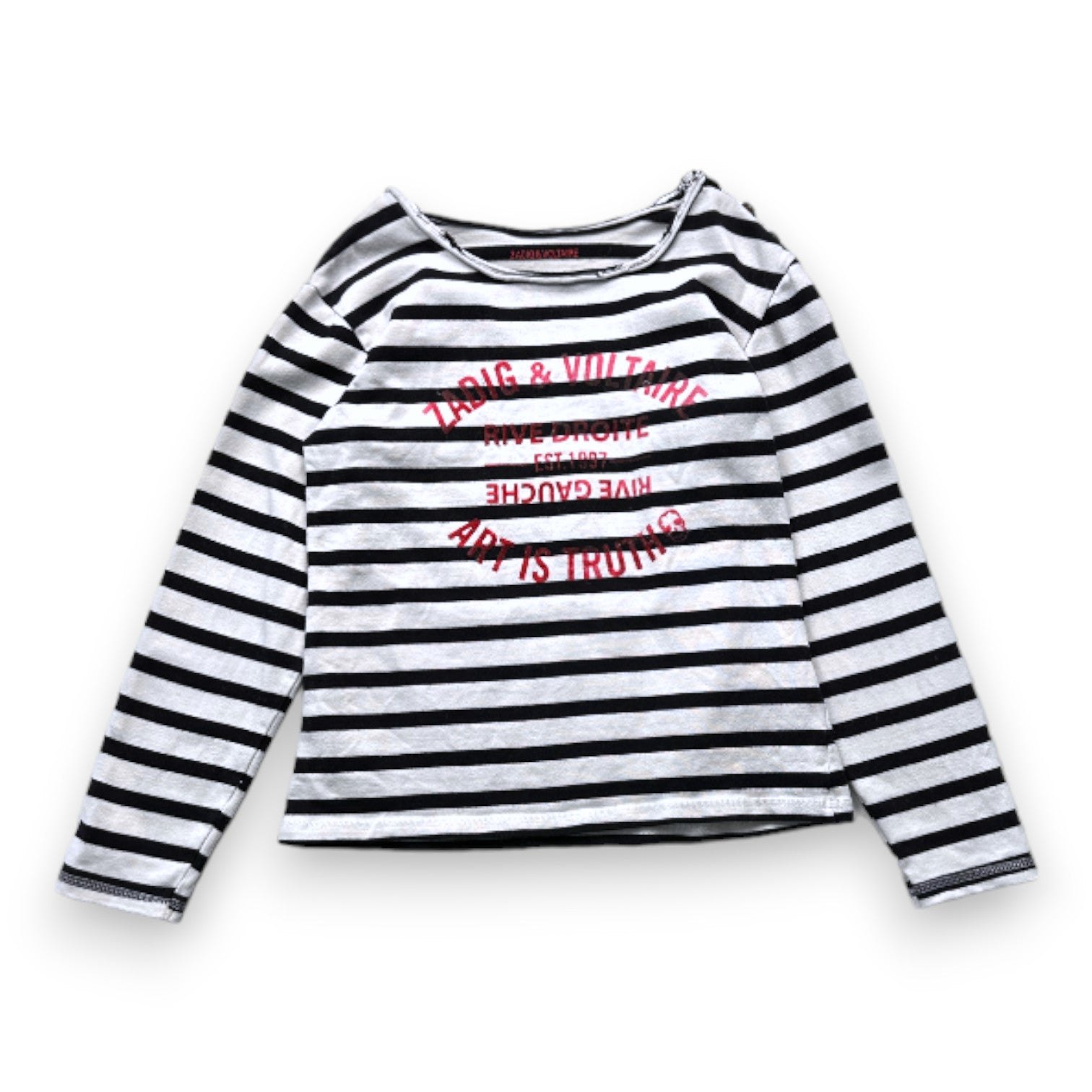 ZADIG & VOLTAIRE - T-shirt à manches longues blanc et noir avec imprimé rose - 12 ans