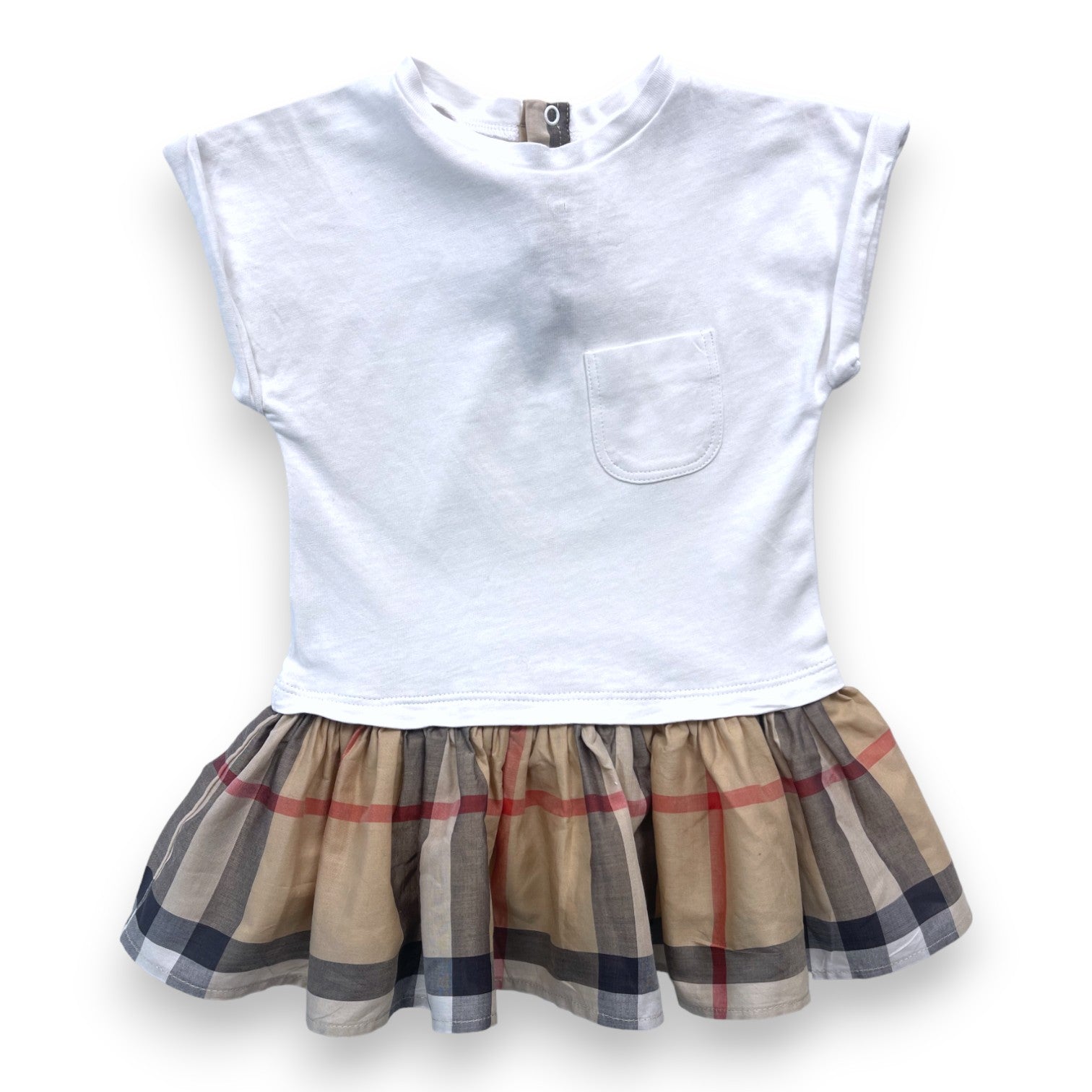 BURBERRY - Robe blanche avec jupe à carreaux - 6 mois